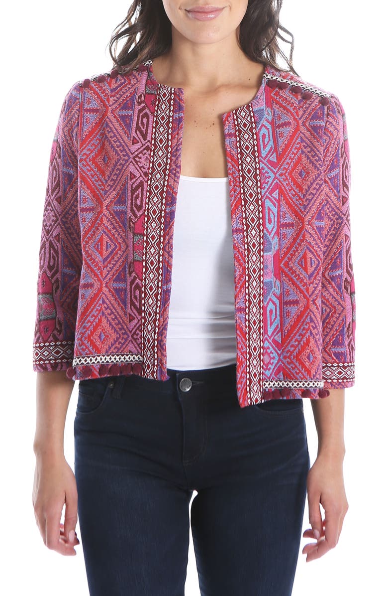 KUT FROM THE KLOTH Gwyneth Embellished Collarless Jacket, Main, color, BERRY/ WINE