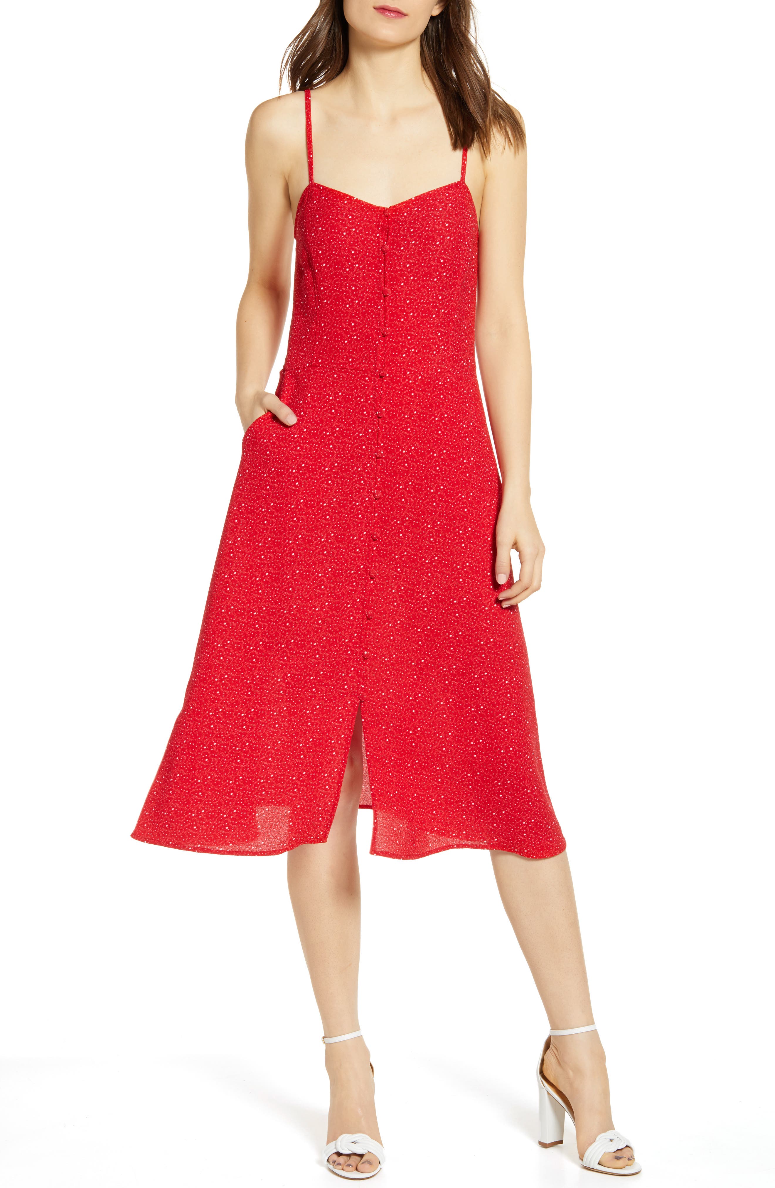 Chelsea28 Button Front Sundress, Red