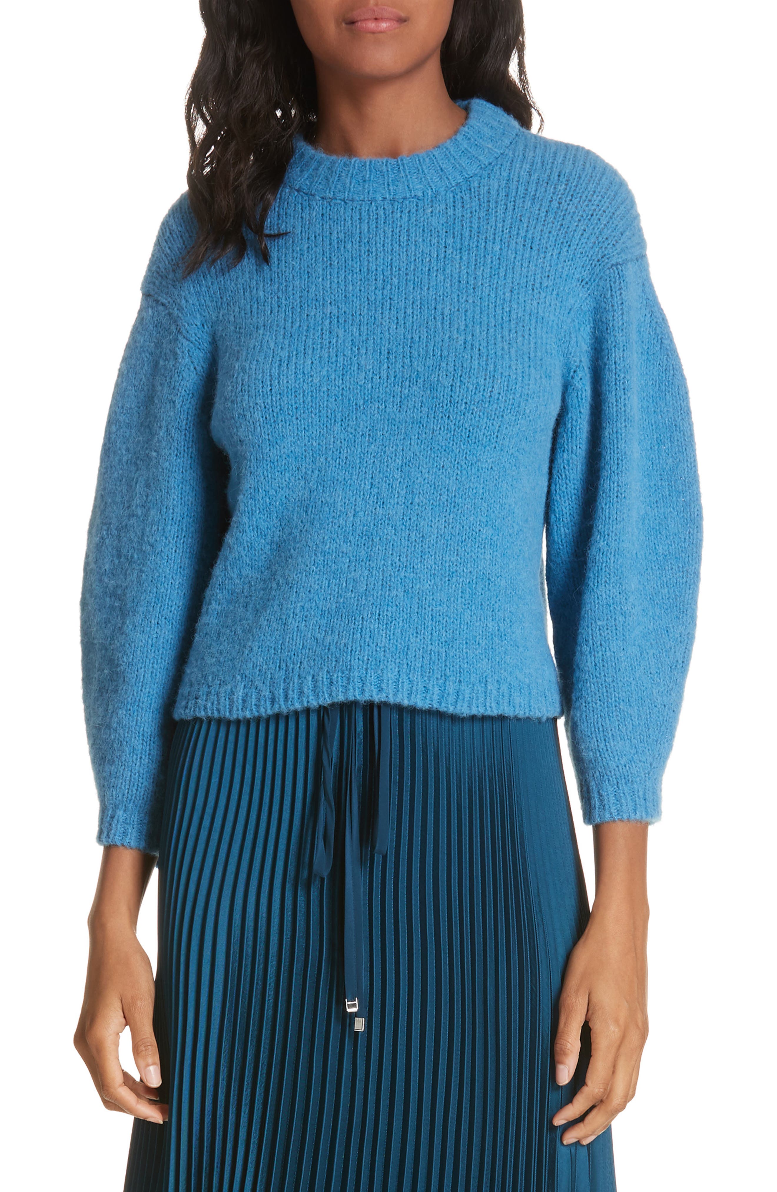 Tibi Cozette Alpaca & Wool Blend Crop Sweater, Blue