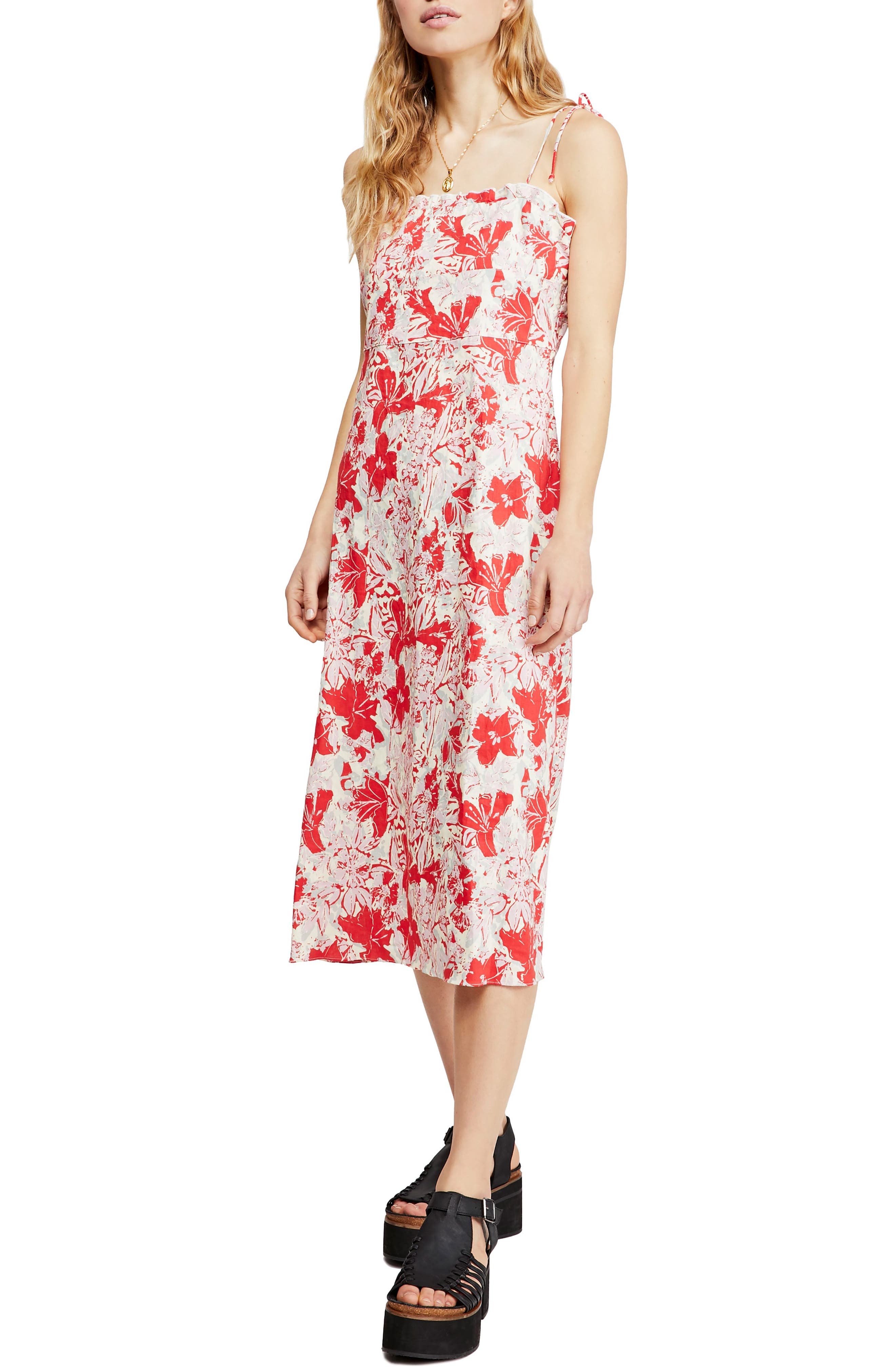 Free People Beach Party Tie Shoulder Midi Dress, Red