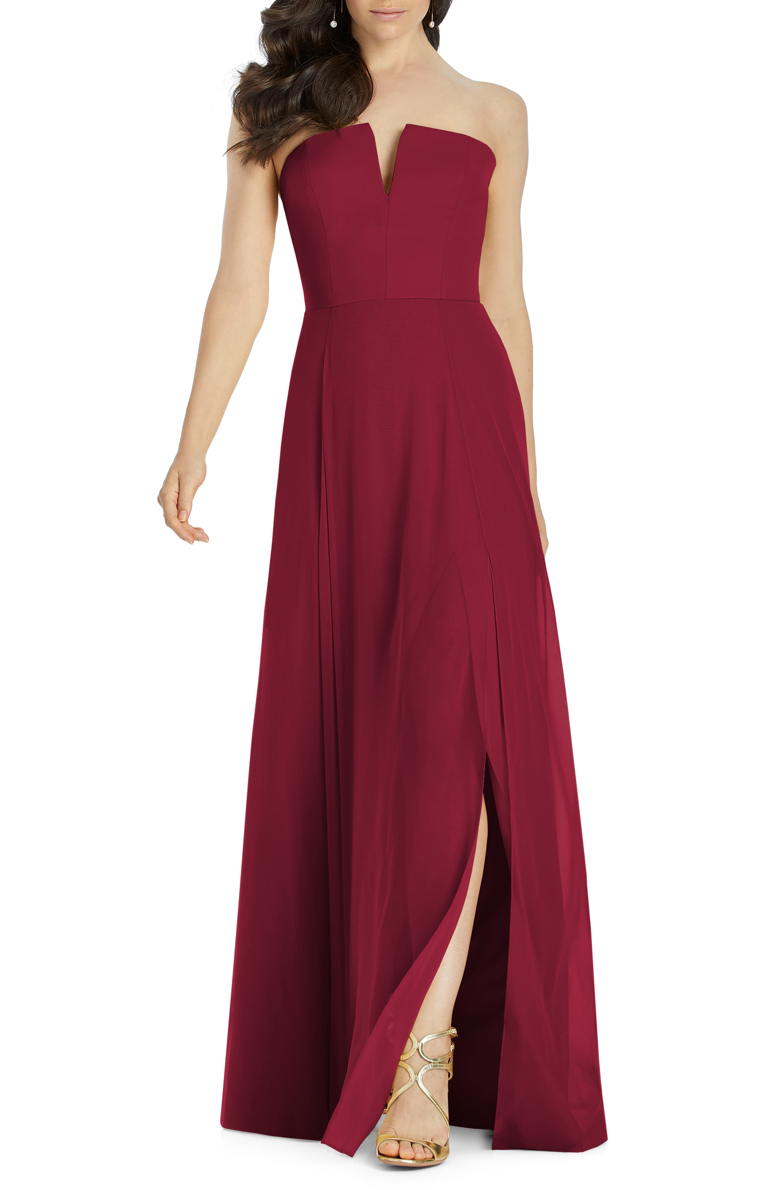 Dessy Collection Strapless Chiffon Evening Dress