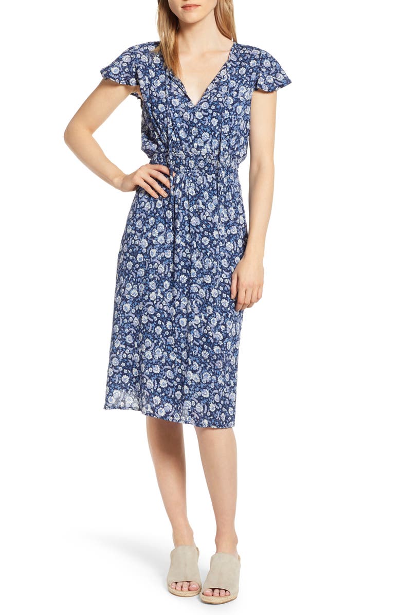 Lucky Brand Dresses OLIVIA TIE NECK MIDI DRESS