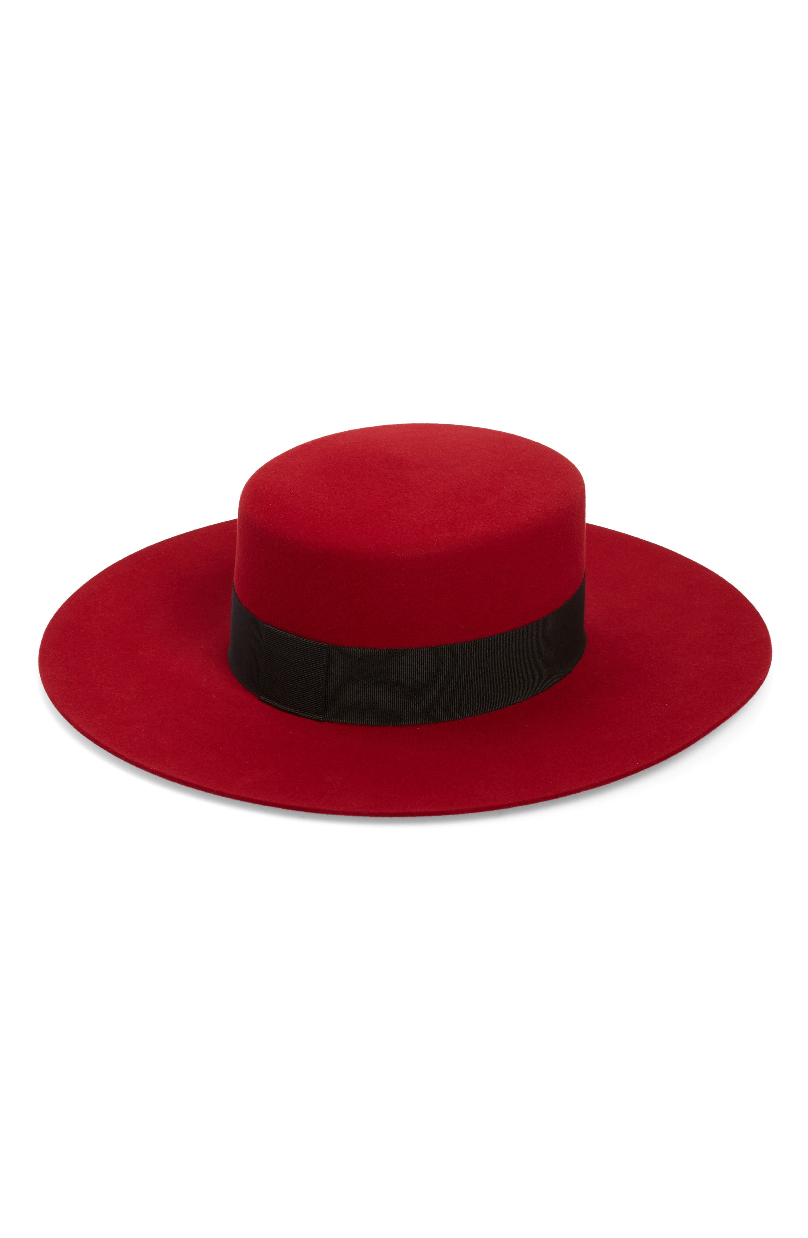 red boater hat