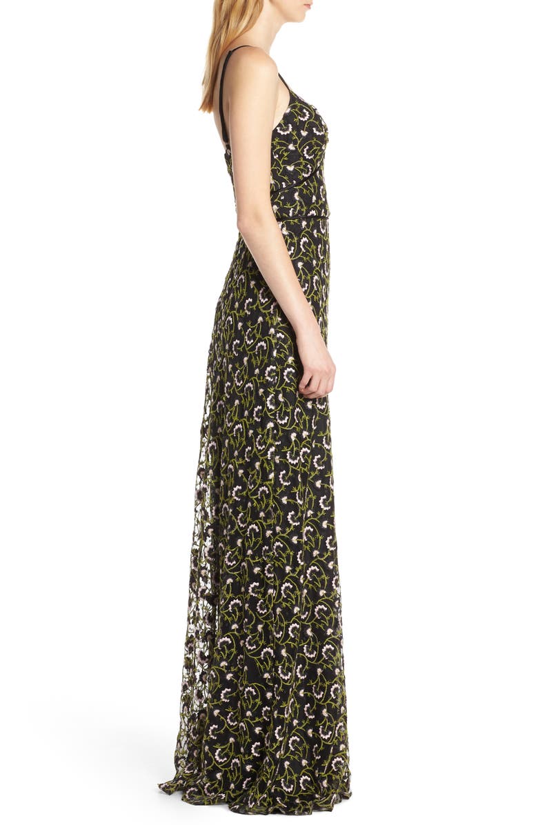 Jill Jill Stuart Embroidered Sweetheart Spaghetti-strap A-line Gown In Black Multi