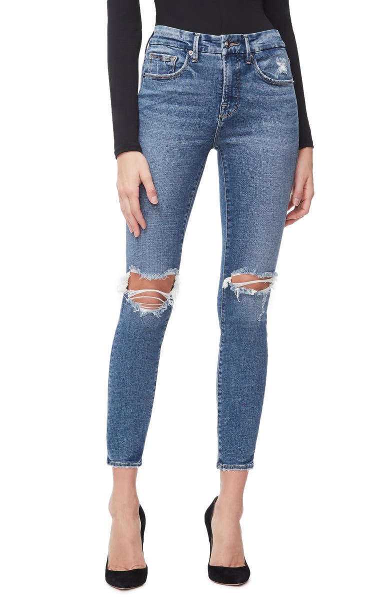 Good American Good Legs High Waist Crop Skinny Jeans (Blue 124 ...