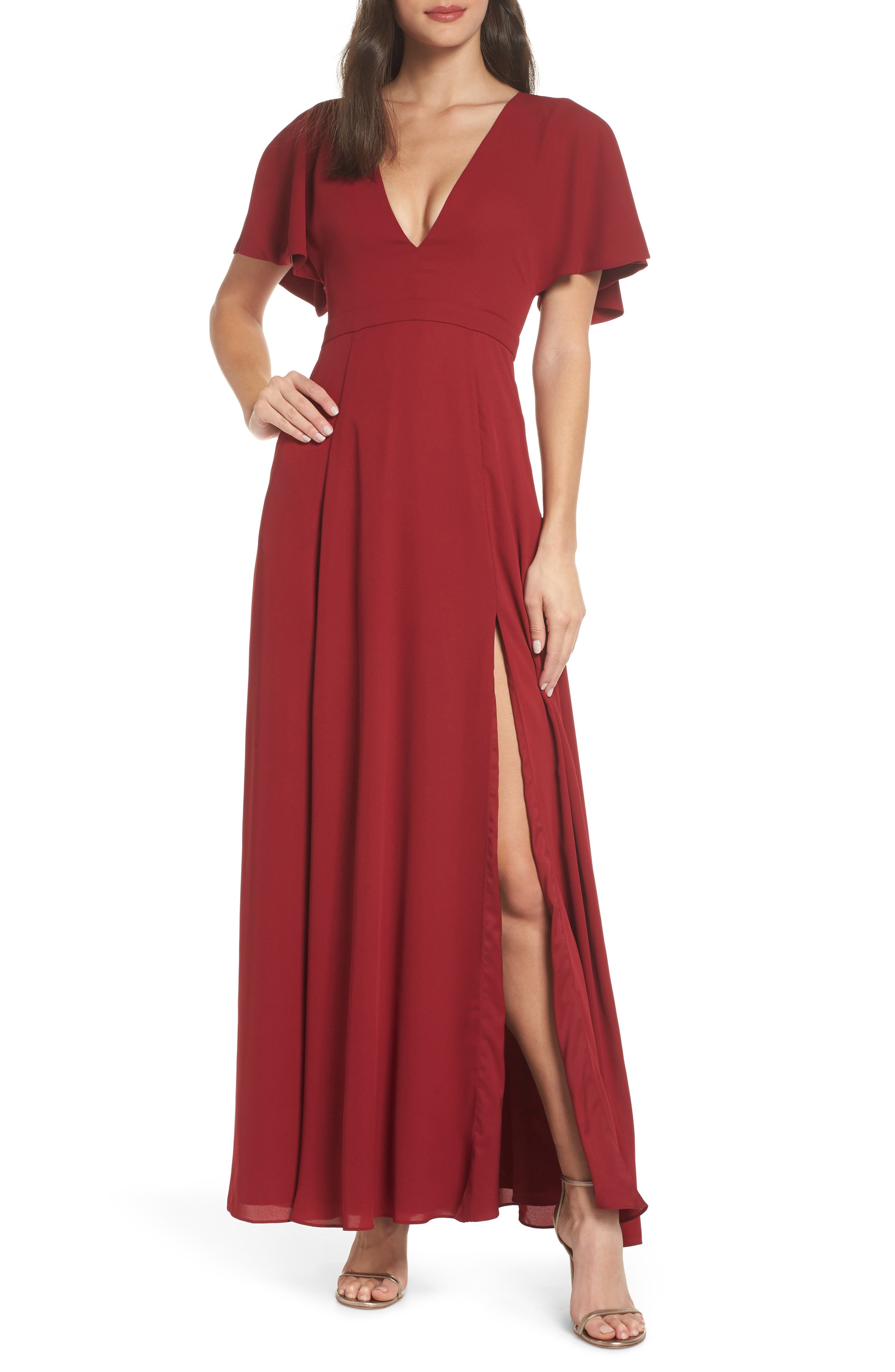 Fame And Partners A-Line Gown, Burgundy