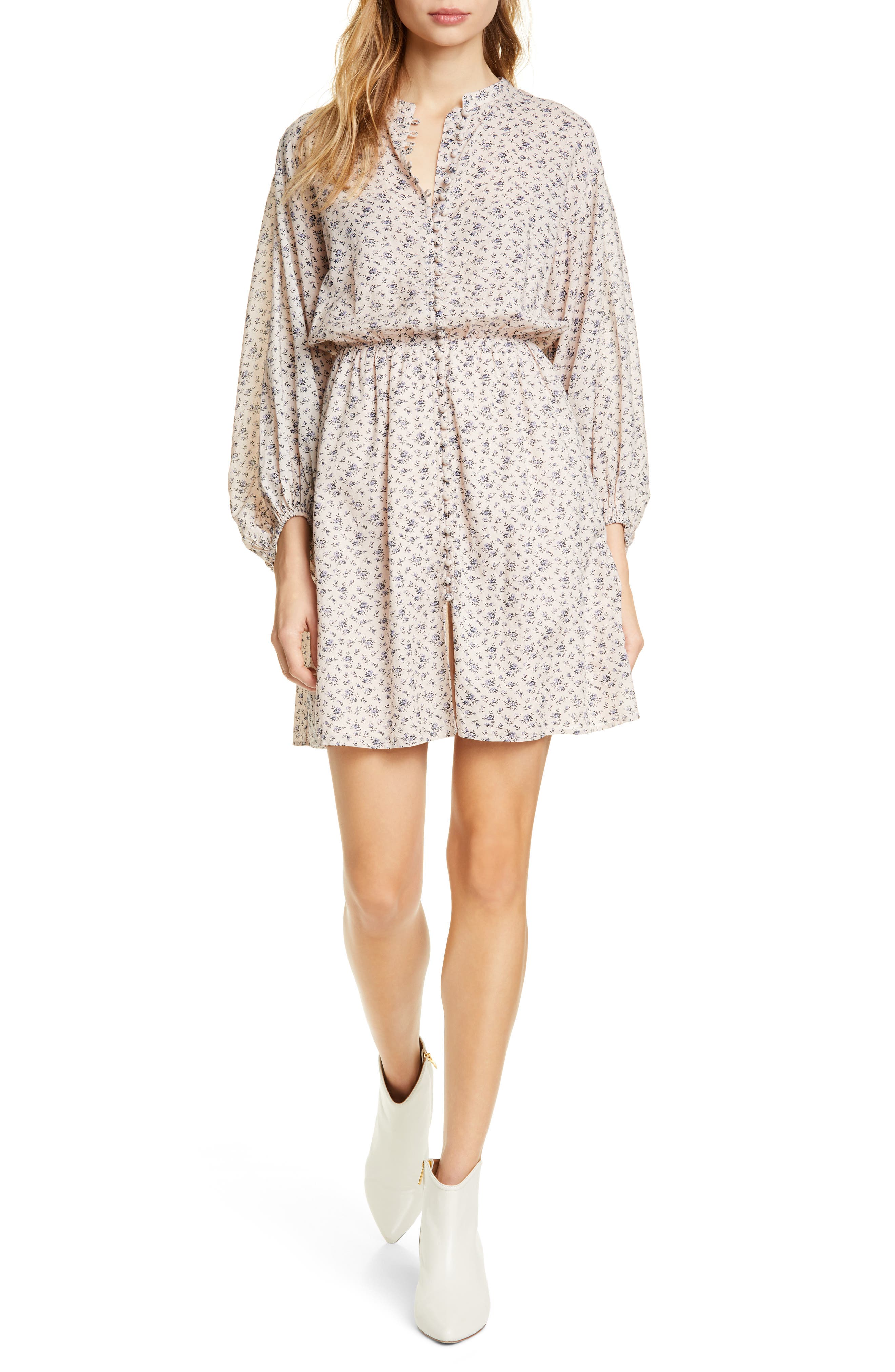Joie Galani Long Balloon Sleeve Cotton Blend Dress, Pink