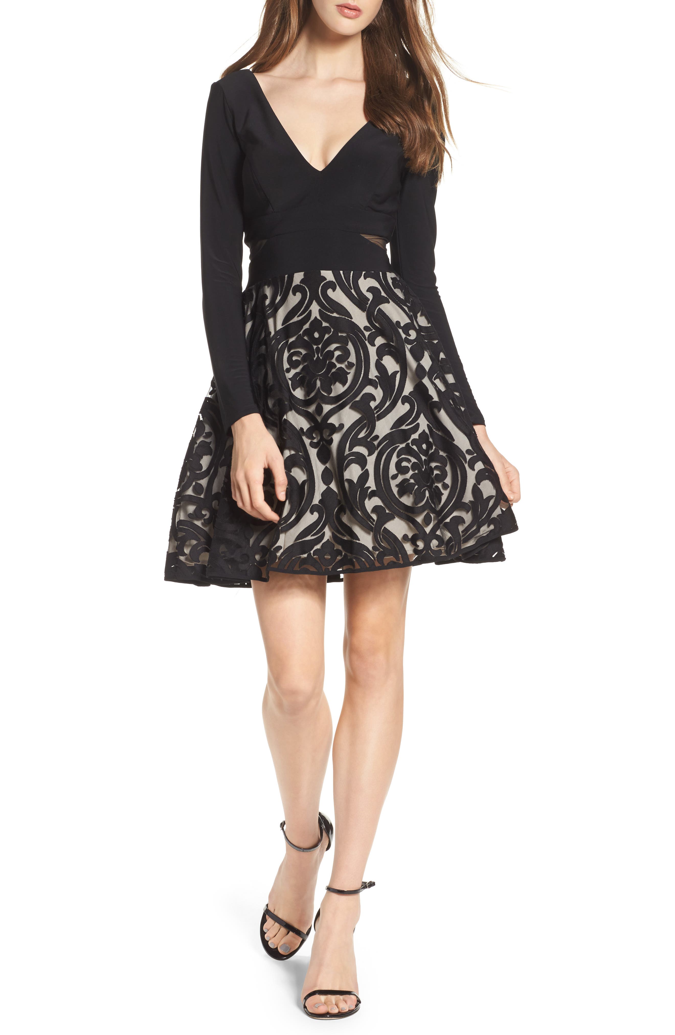 Xscape Embroidered Jersey Party Dress, Black