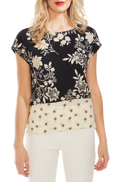Vince Camuto Tops FLORAL BLOCK PRINT CAP SLEEVE TOP