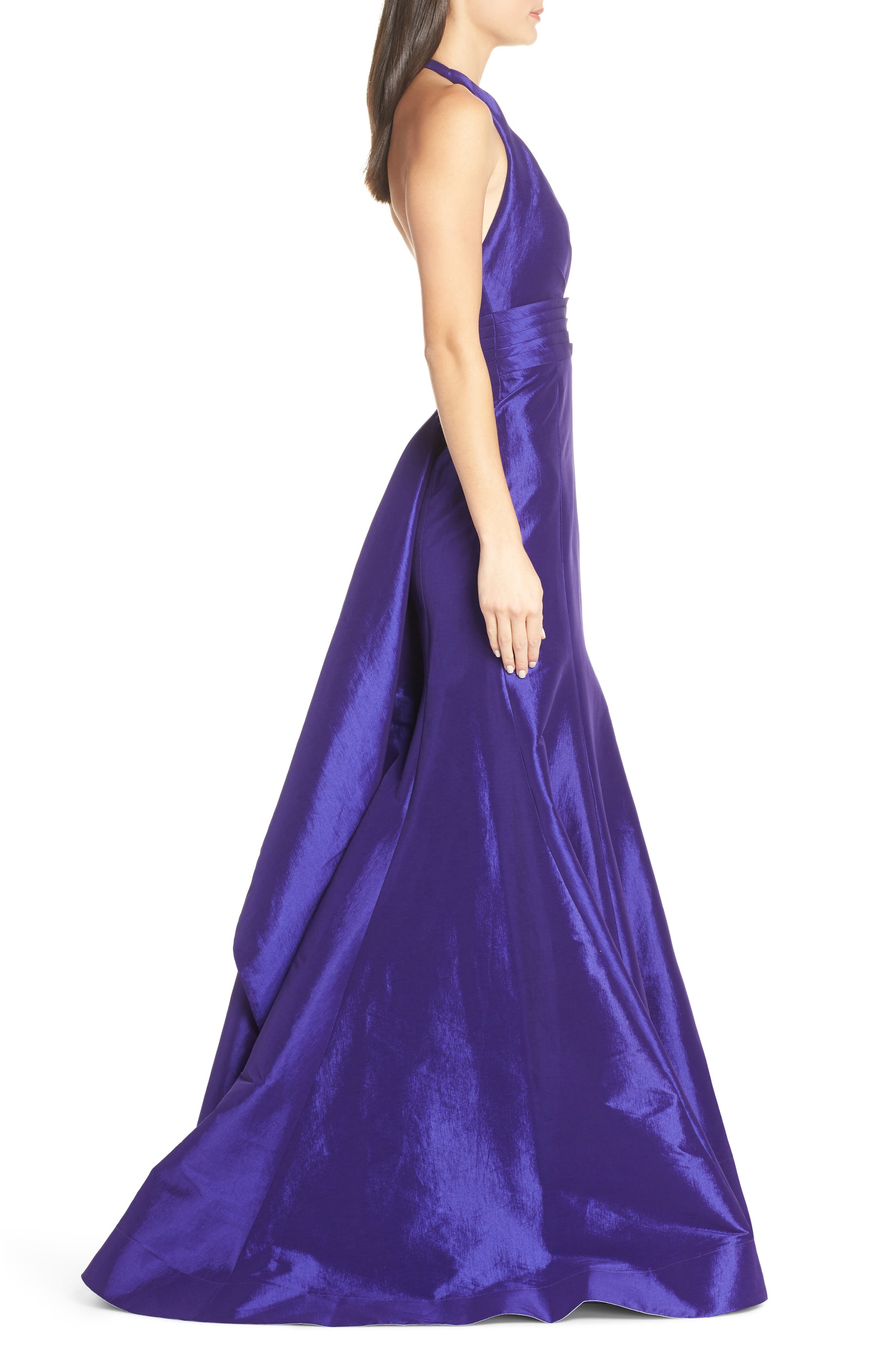 Mac Duggal Halter Neck Pleated Taffeta Mermaid Gown In Fuchsia ModeSens