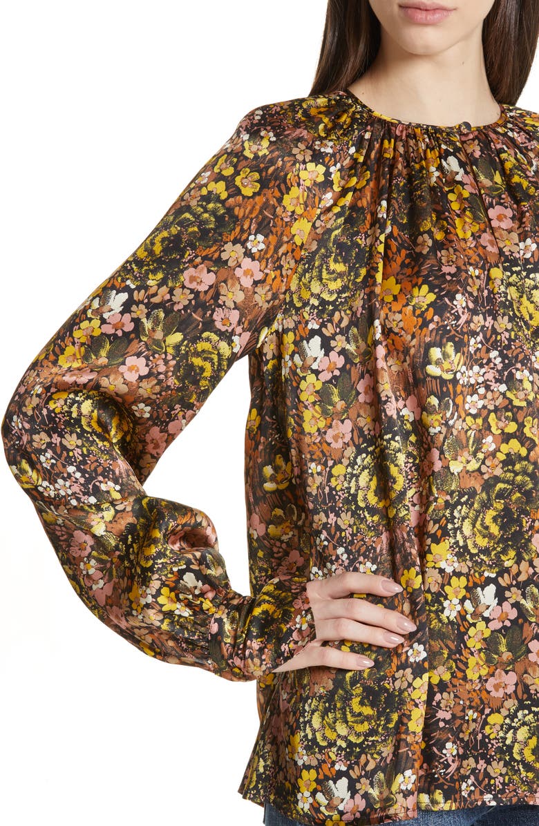 Co Floral Silk Raglan-sleeve Tunic In Multi