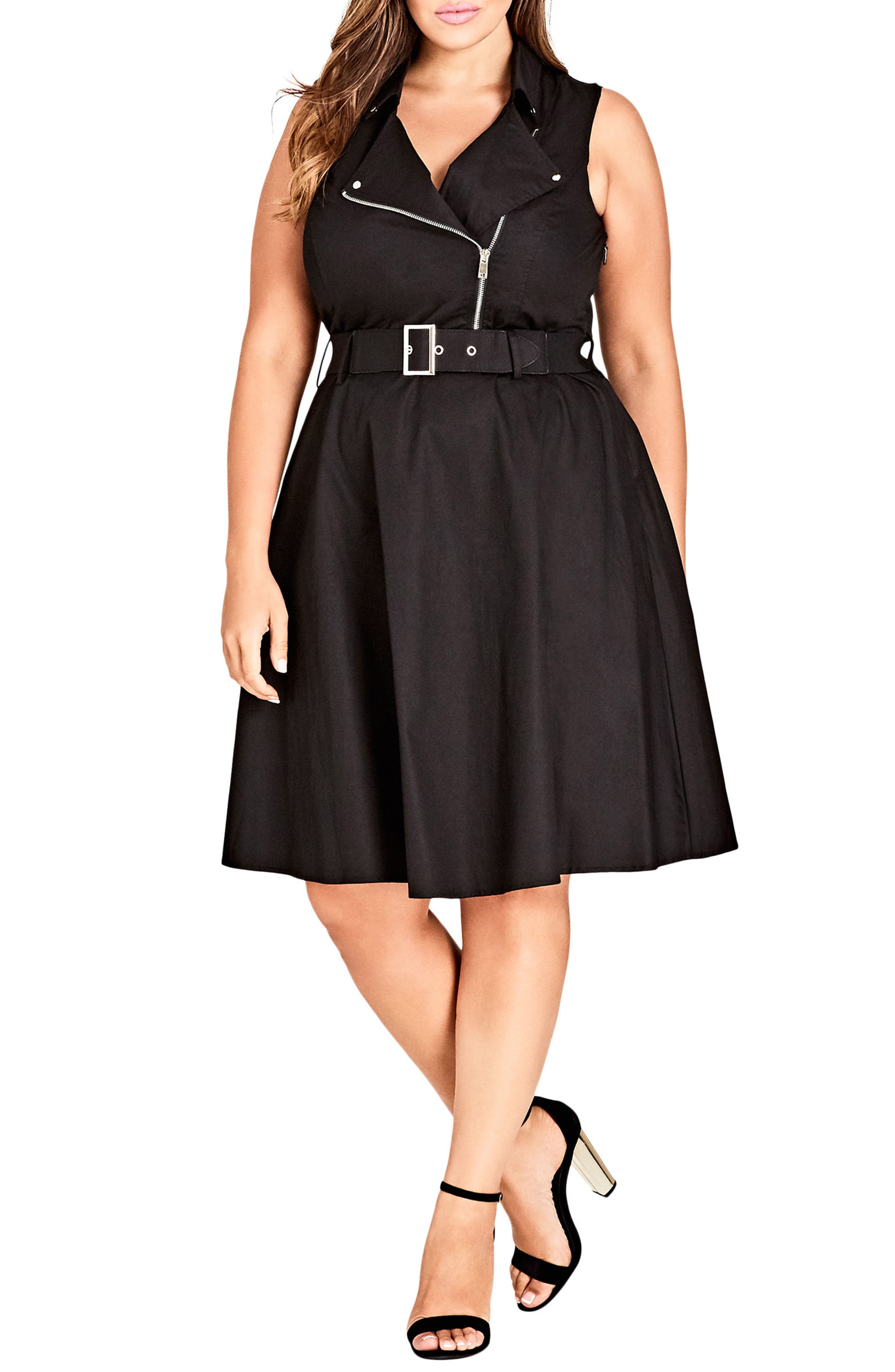 Plus Size City Chic Biker Trim Moto Dress, Black