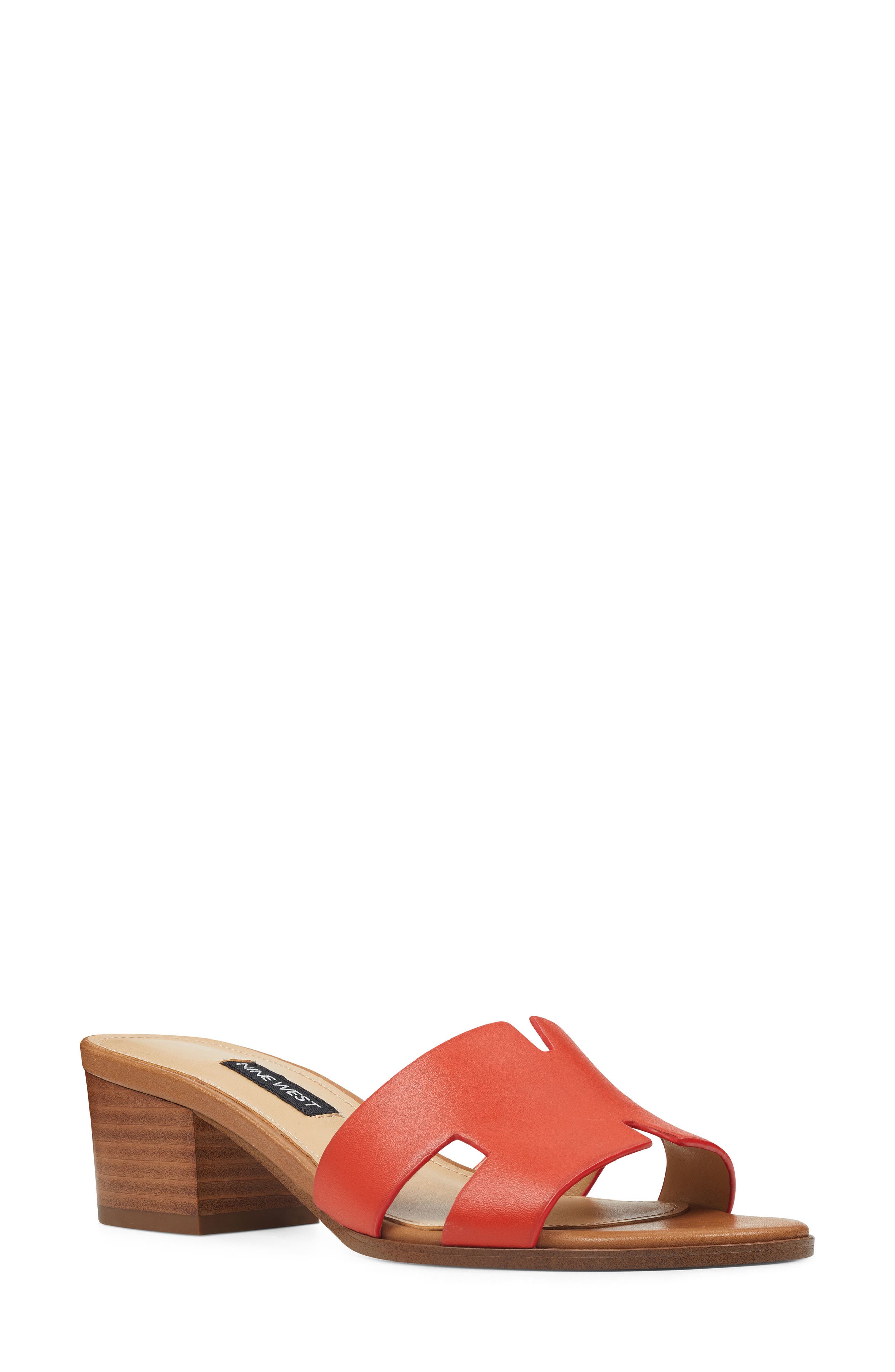 NINE WEST Aubrey Cutout Slide Sandal, Main, color, TROPIC ORANGE LEATHER