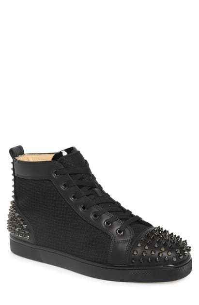 Christian Louboutin Men's Lou Spiked Leather High-Top Sneakers In Black