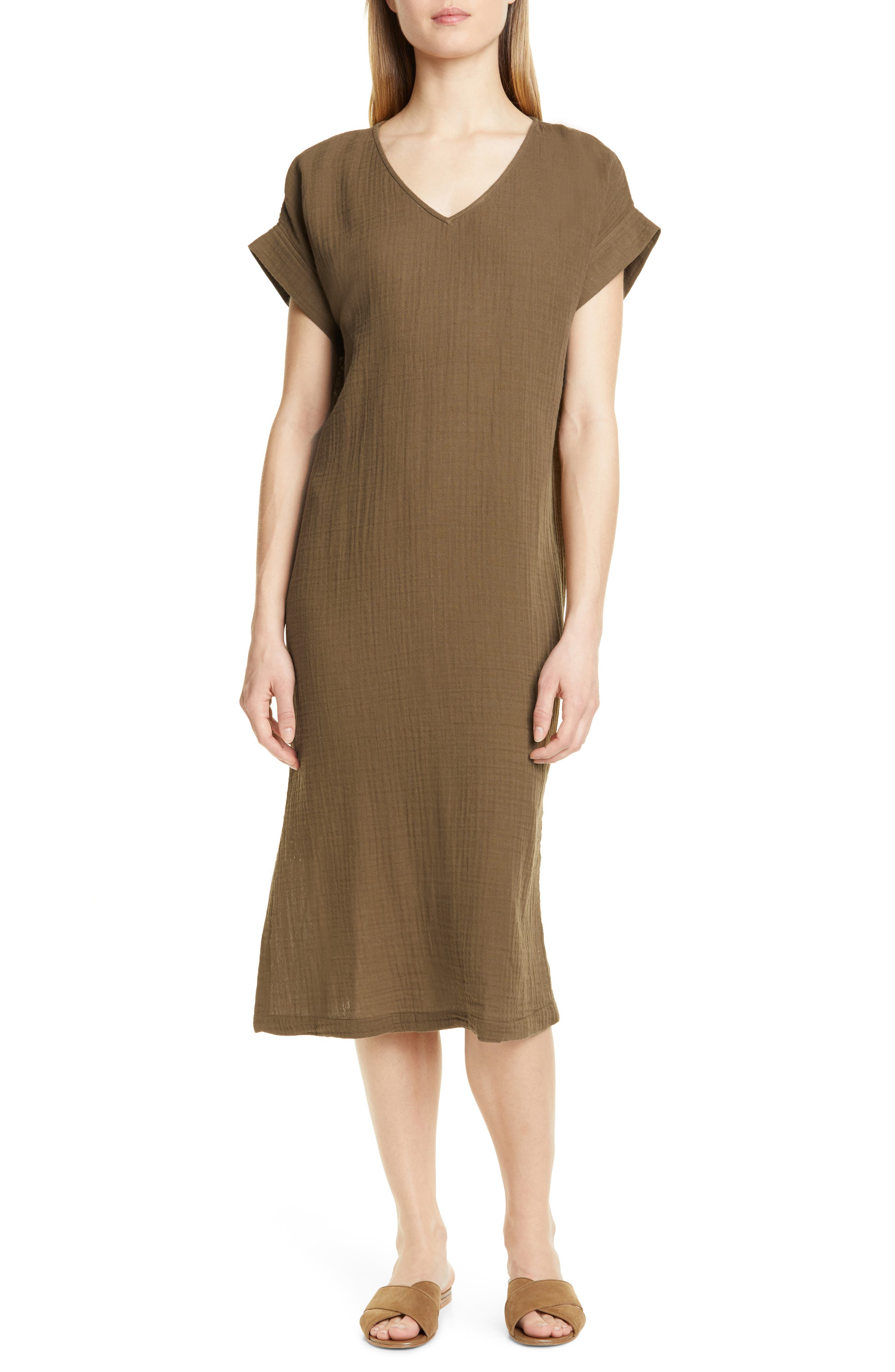 Eileen Fisher Organic Cotton Midi Dress, Brown