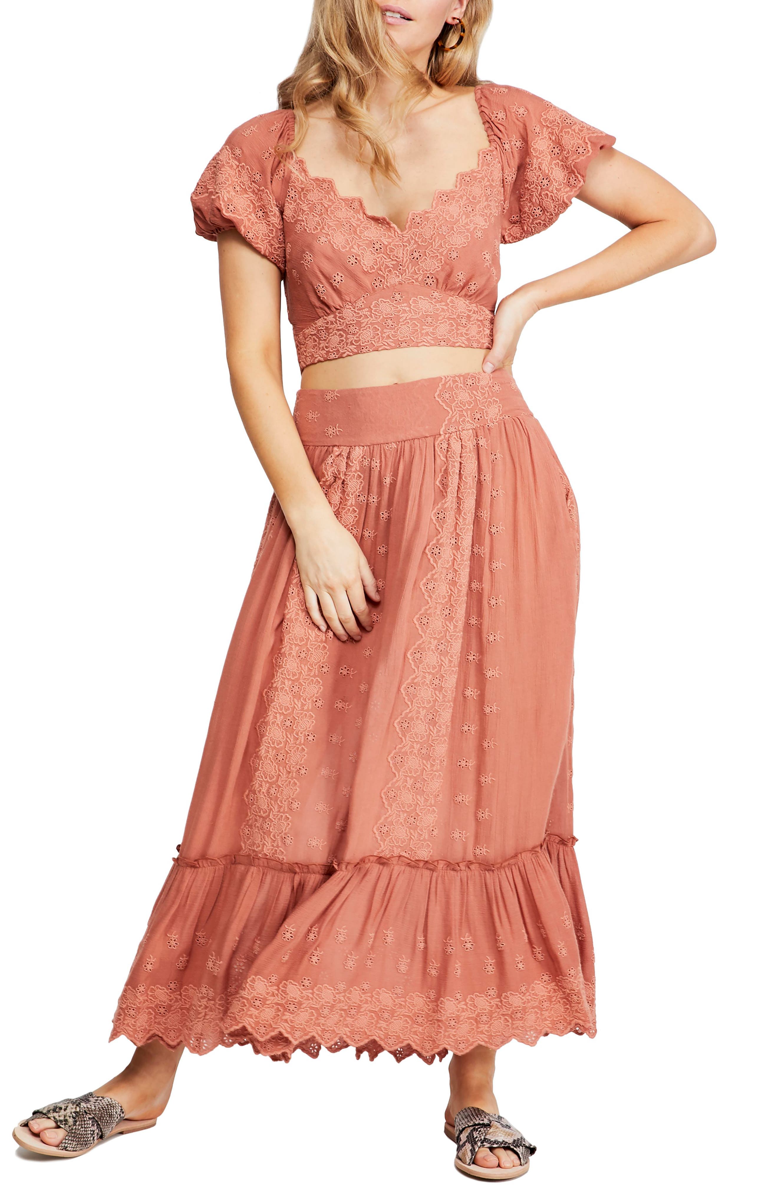 Free People Ella Crop Top & Skirt, Pink
