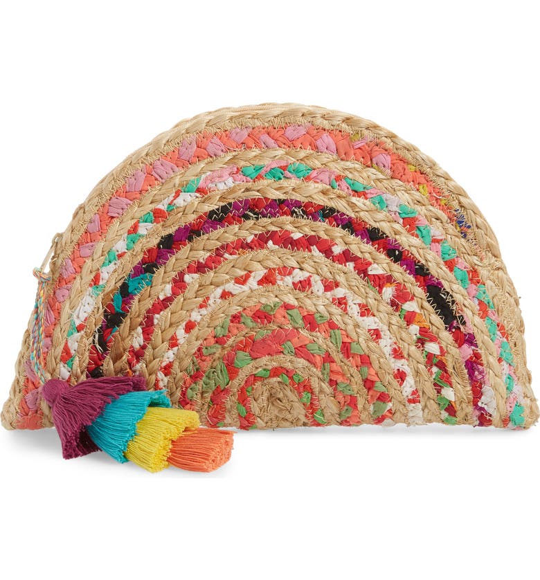 SHIRALEAH Mirabel Woven Half Moon Clutch, Main, color, BEIGE/ PINK