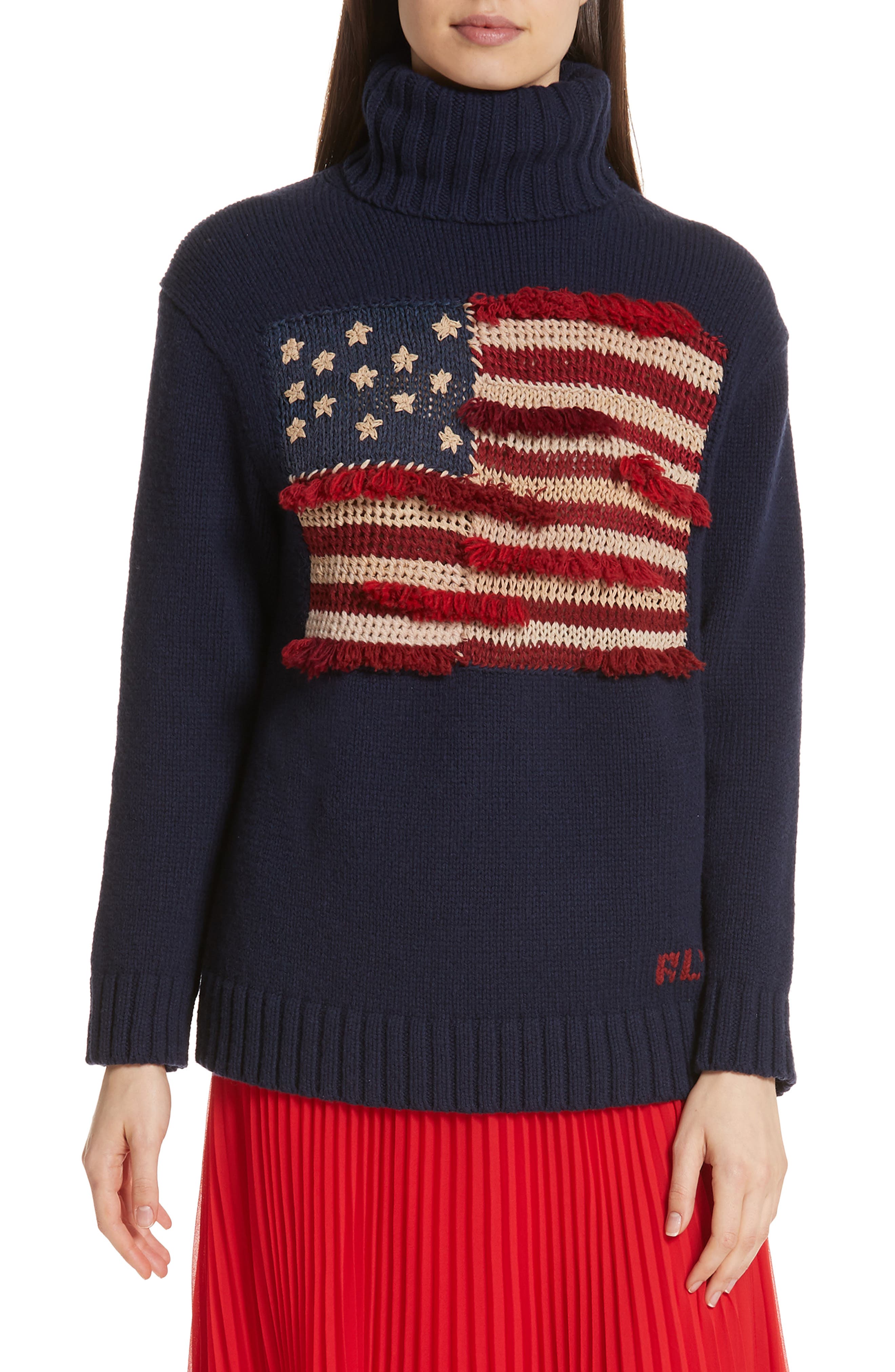 Polo Ralph Lauren Fringe Flag Wool Sweater, Blue
