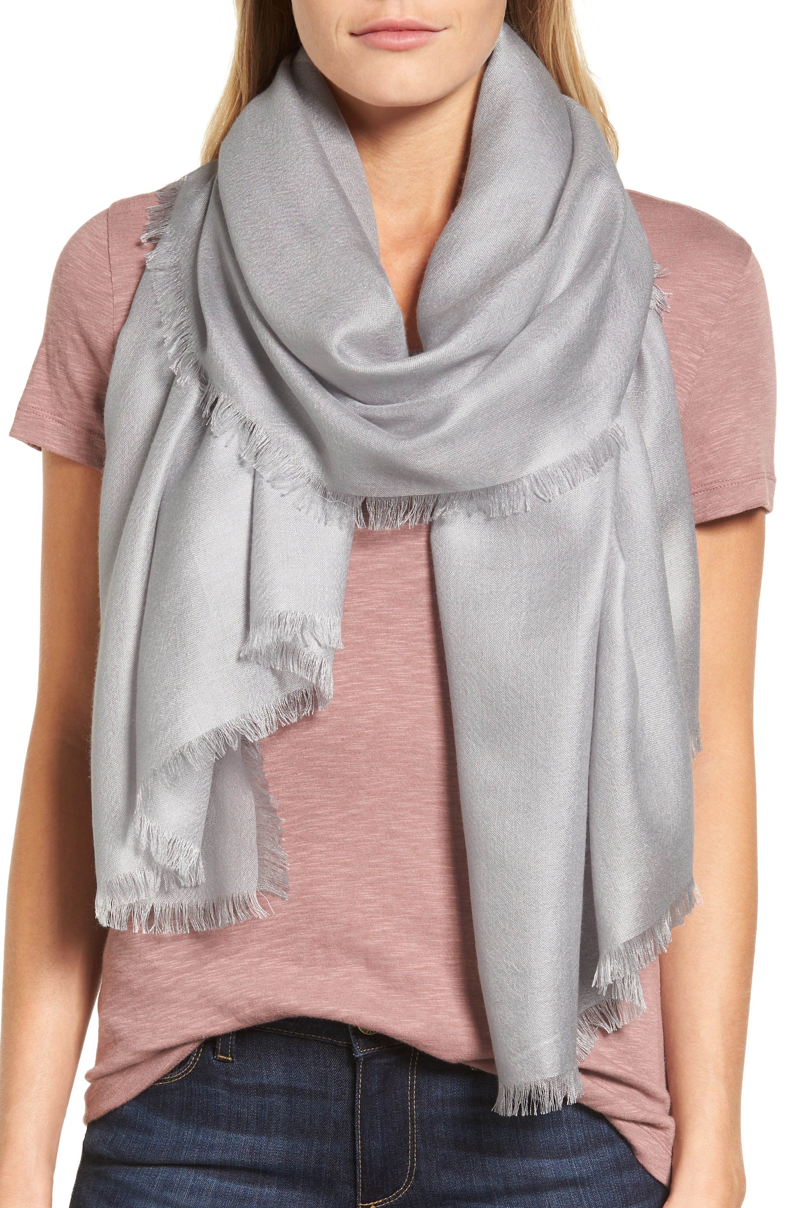 NORDSTROM Cashmere & Silk Wrap, Main, color, GREY SCONCE