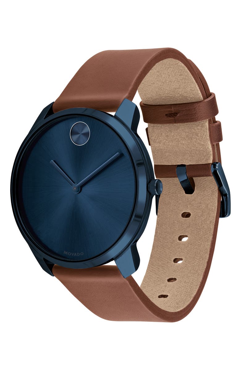 MOVADO BOLD LEATHER STRAP WATCH, 42MM,3600585