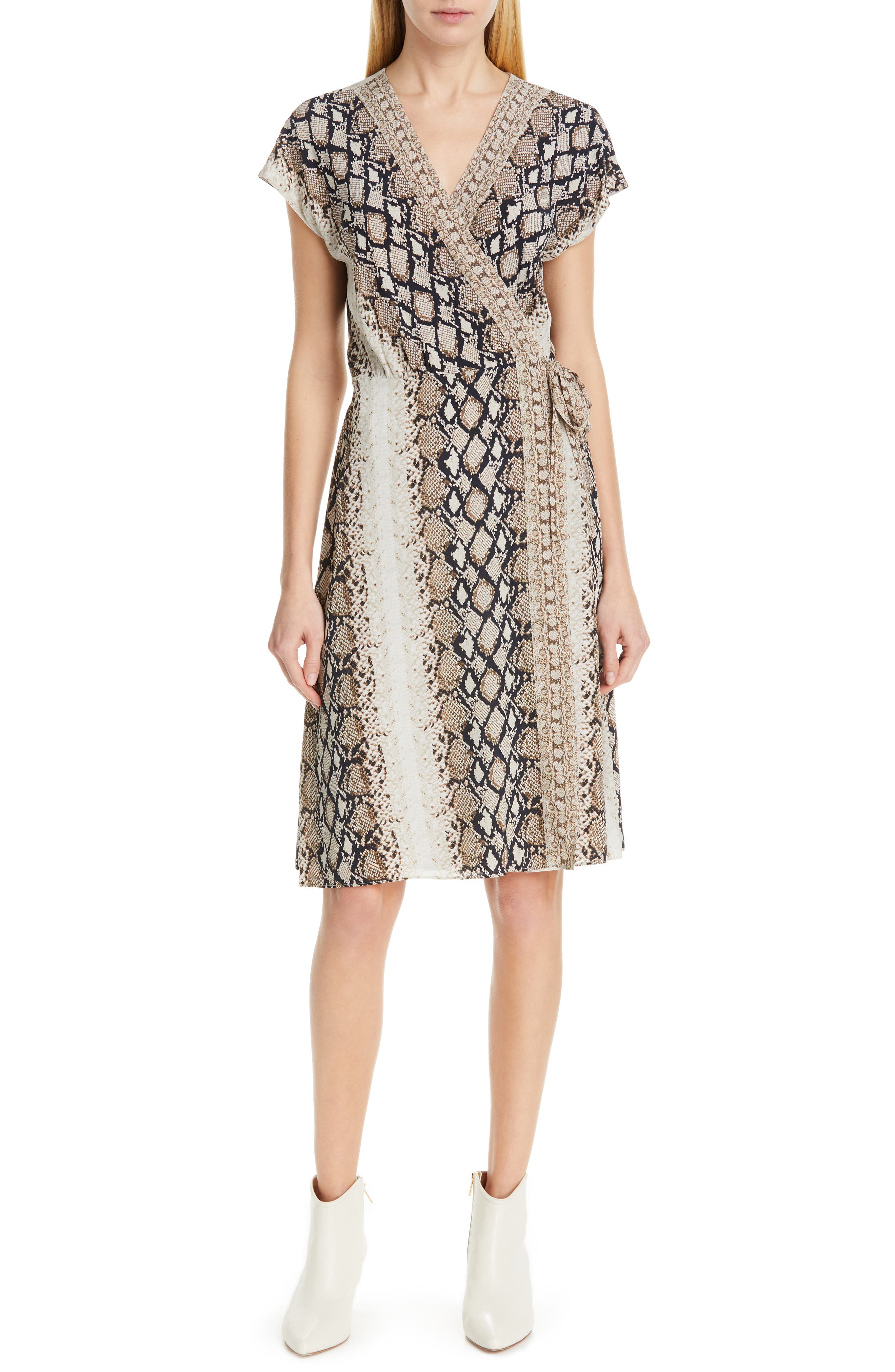 Joie Bethwyn C Snakeskin Print Wrap Style Dress, Ivory
