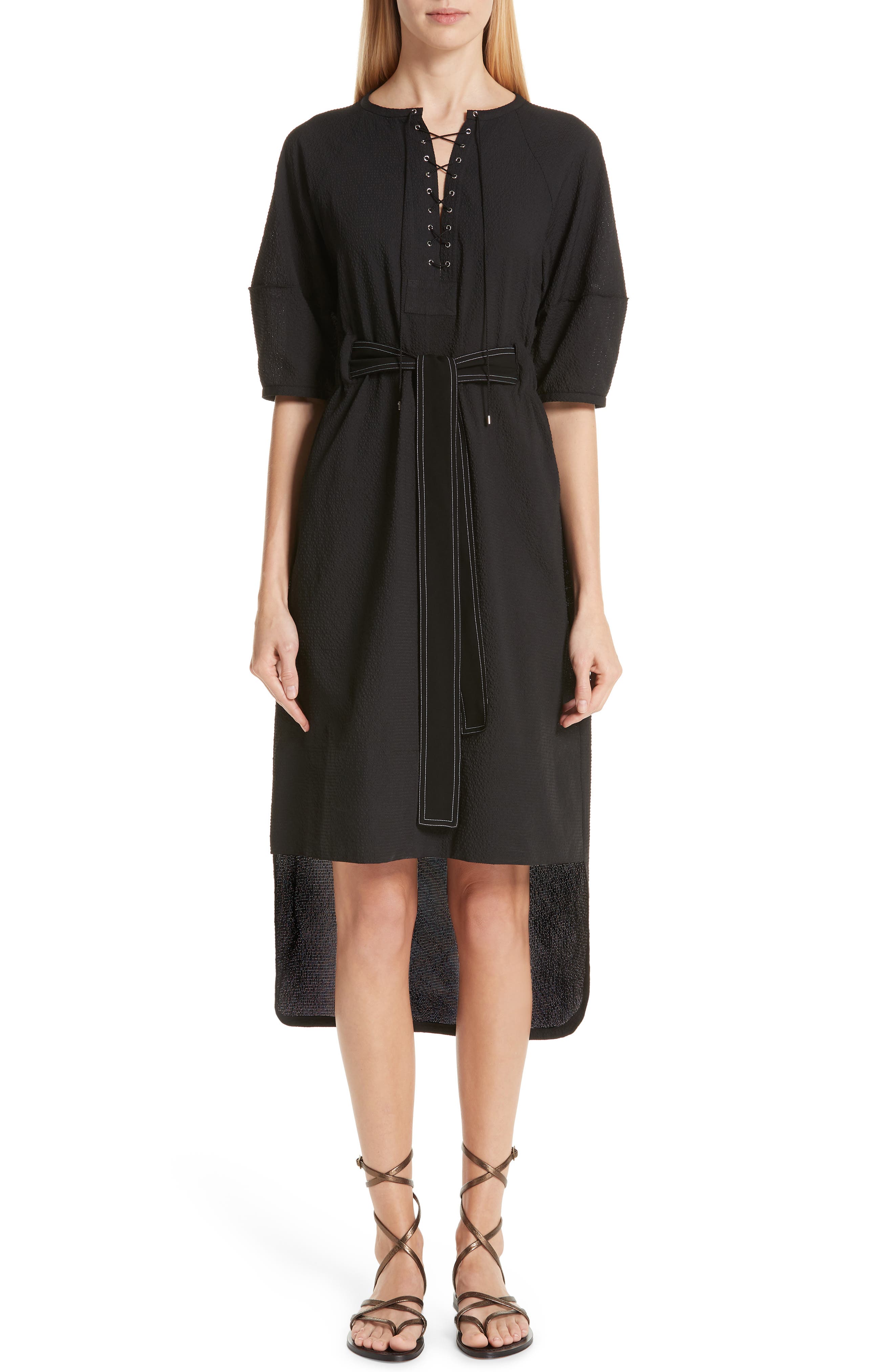Yigal Azrouel Seersucker Tunic Dress, Black