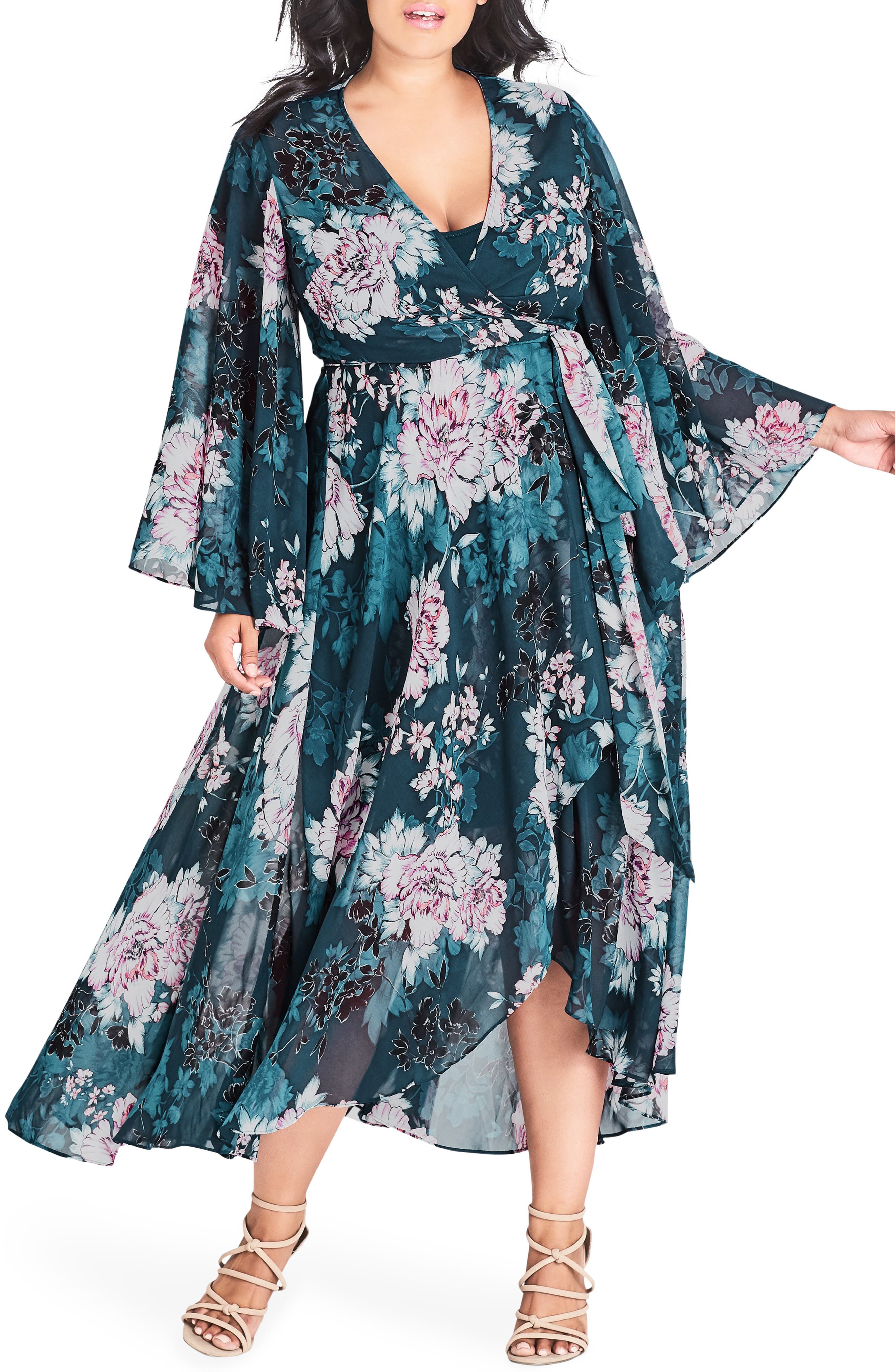 Plus Size City Chic Jade Blossom Wrap Maxi Dress
