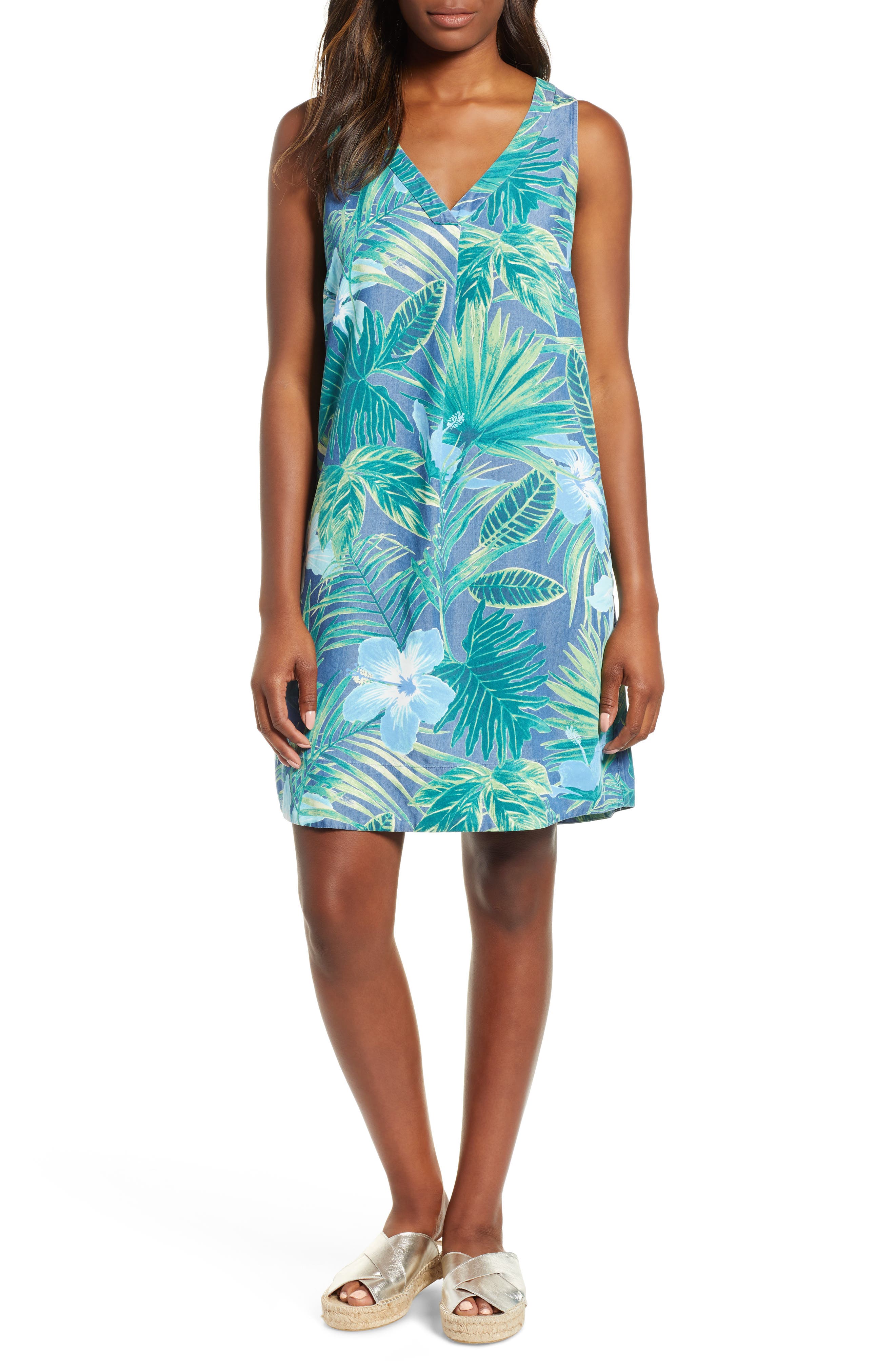 Tommy Bahama Kayo Blossoms Chambray Shift Dress, Blue