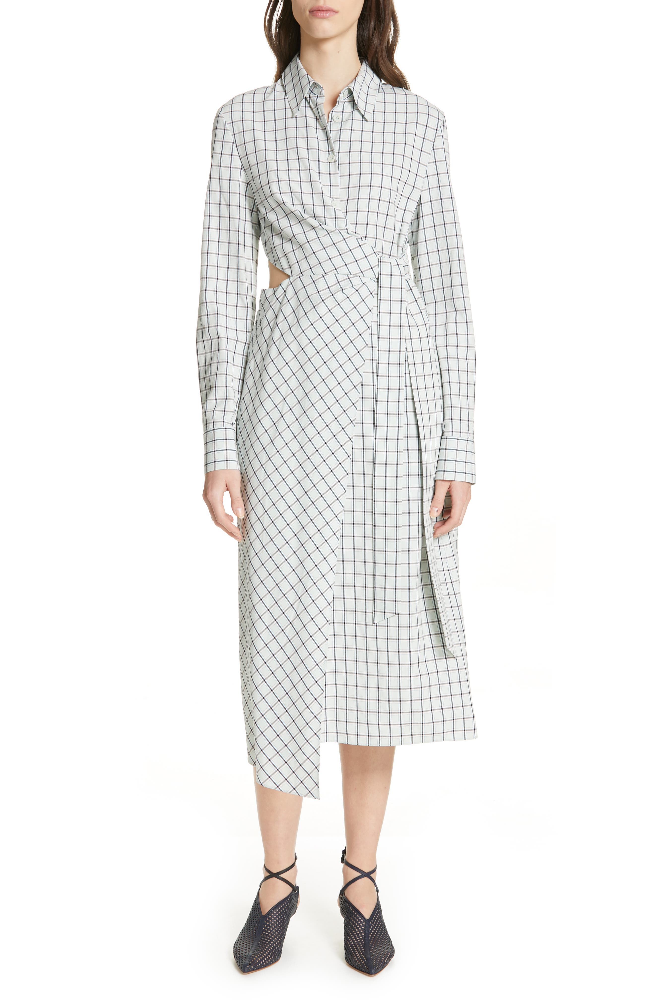 Tibi Elliot Checked Cutout Wrap Dress, Green