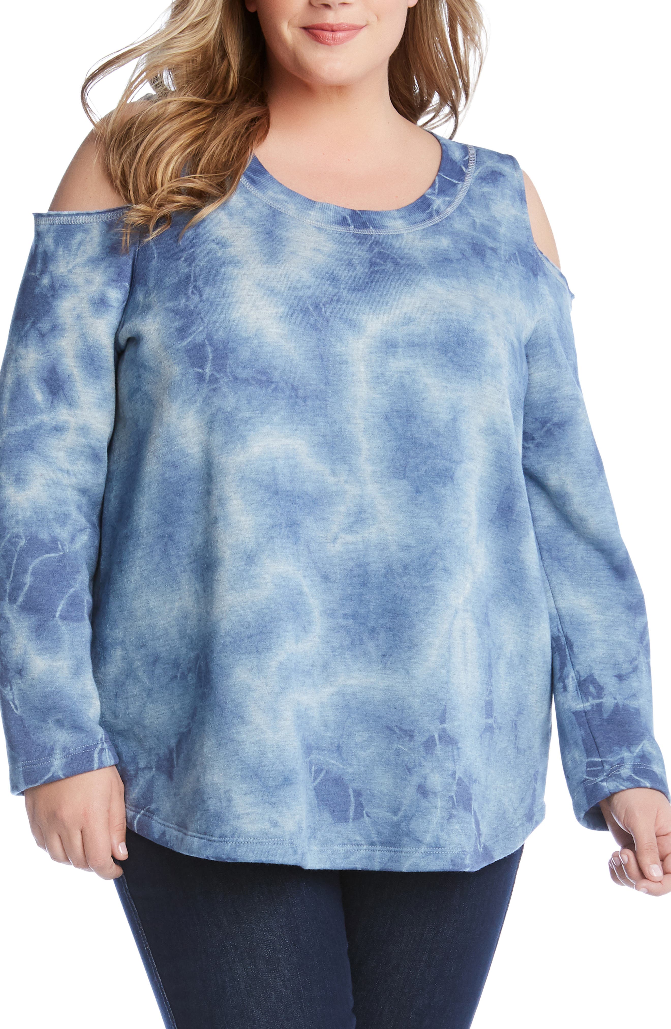 Plus Size Karen Kane Cold Shoulder Sweatshirt, Blue