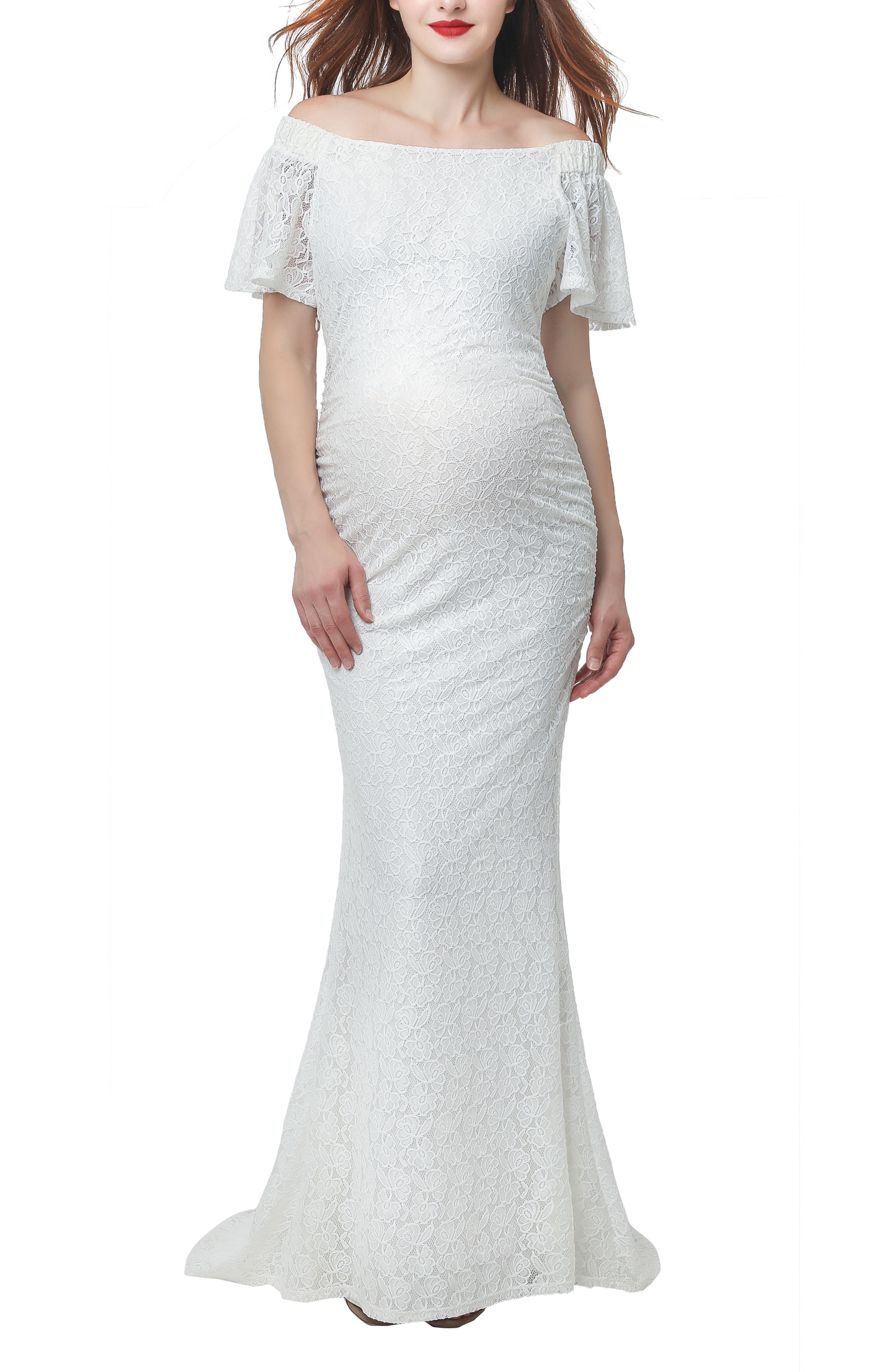 Kimi & Kai Eloise Convertible Off The Shoulder Maternity Wedding Dress