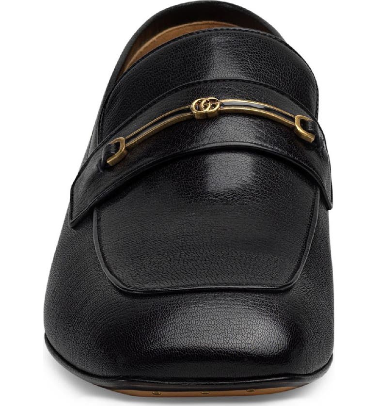 Gucci Leather Loafer With Horsebit And Double G In Black