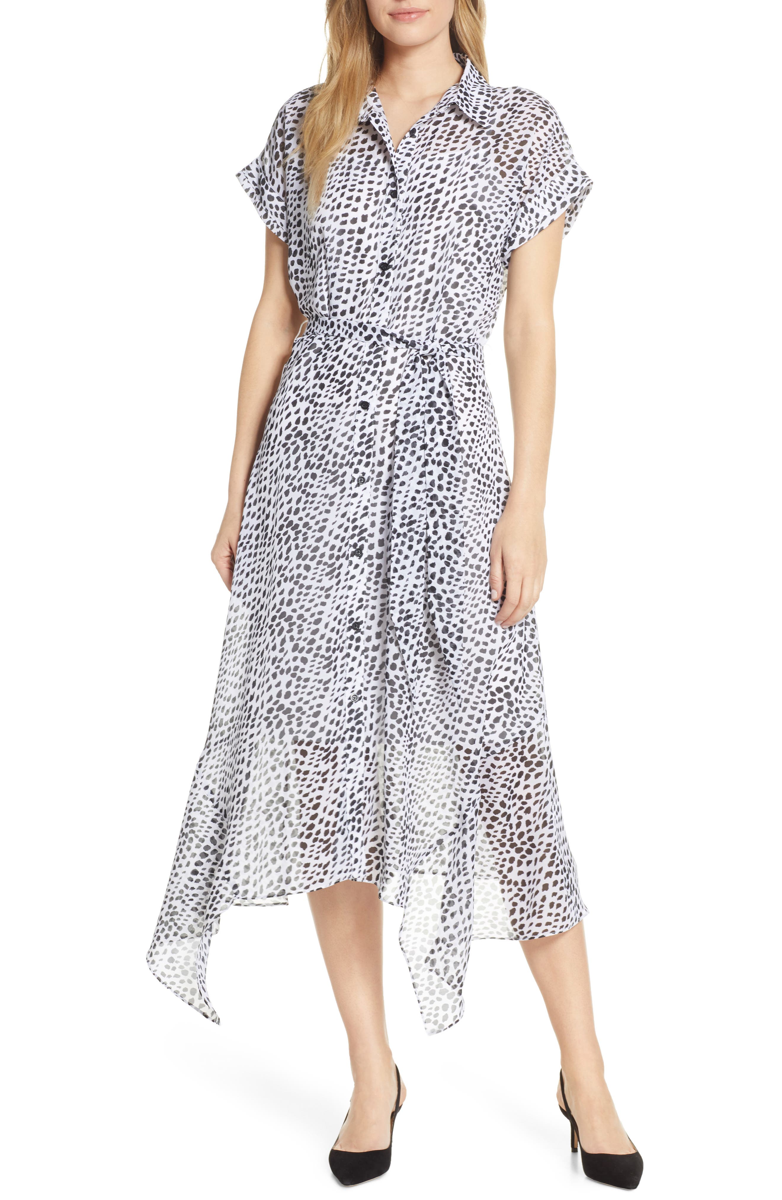 Julia Jordan Animal Print Handkerchief Hem Midi Dress, Ivory