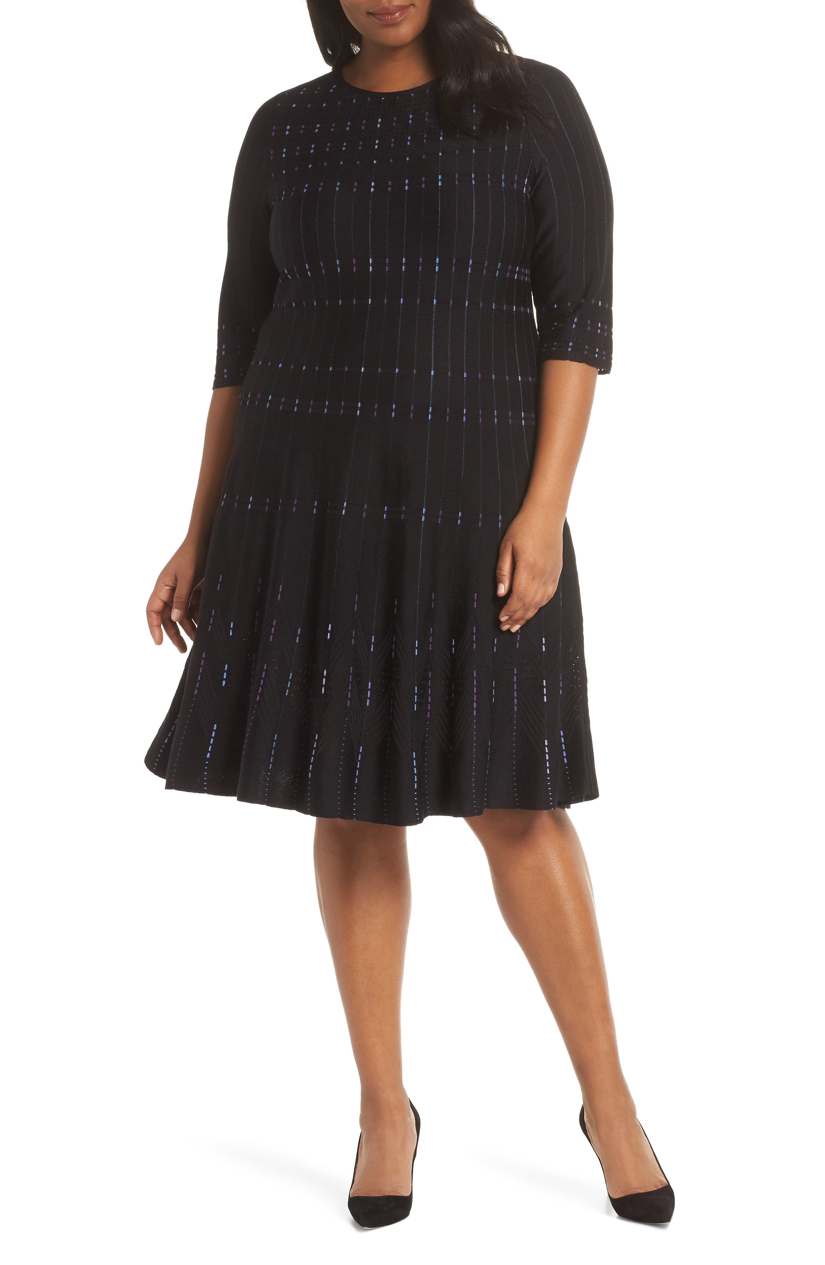 Plus Size Nic+Zoe Flashing Lights Sweater Dress, Black
