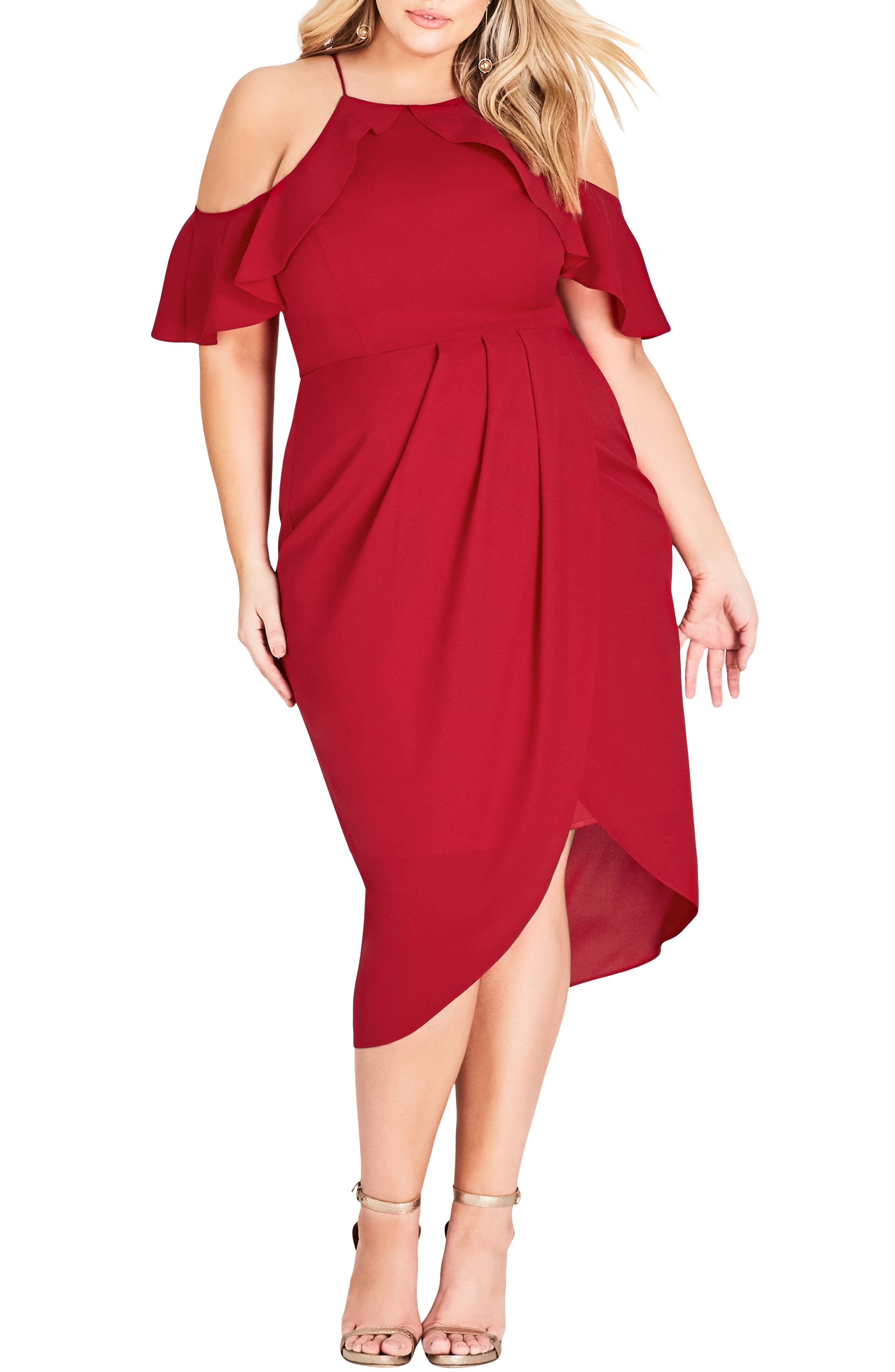Plus Size City Chic Love Siren Cold Shoulder Dress, Red