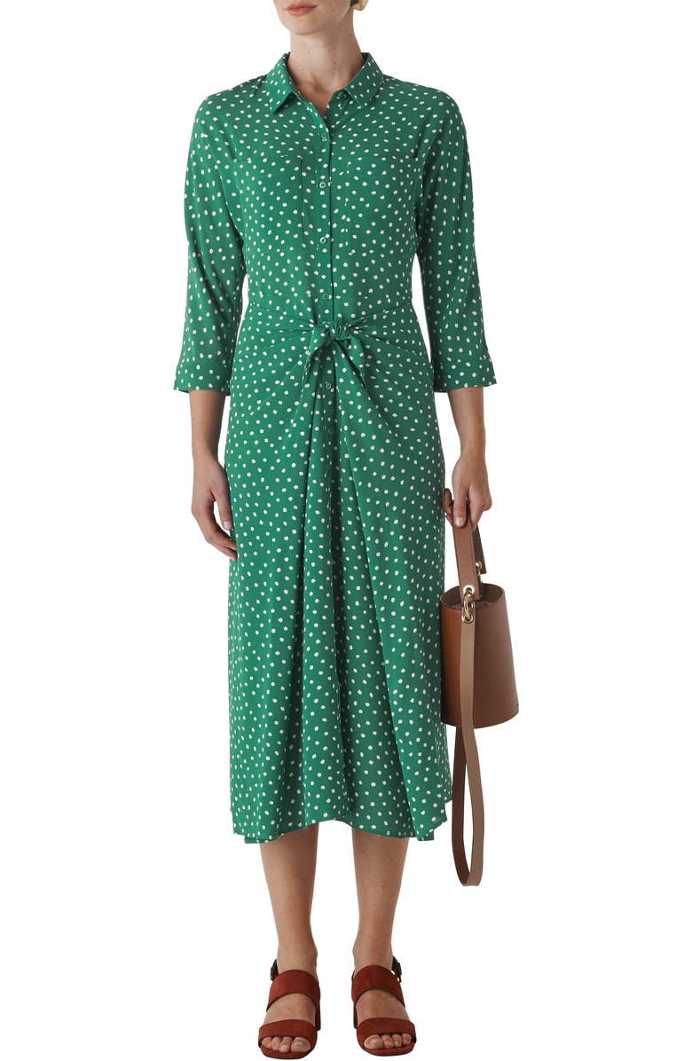 Whistles Dresses SELMA ABSTRACT SPOT PRINT TIE FRONT MIDI DRESS