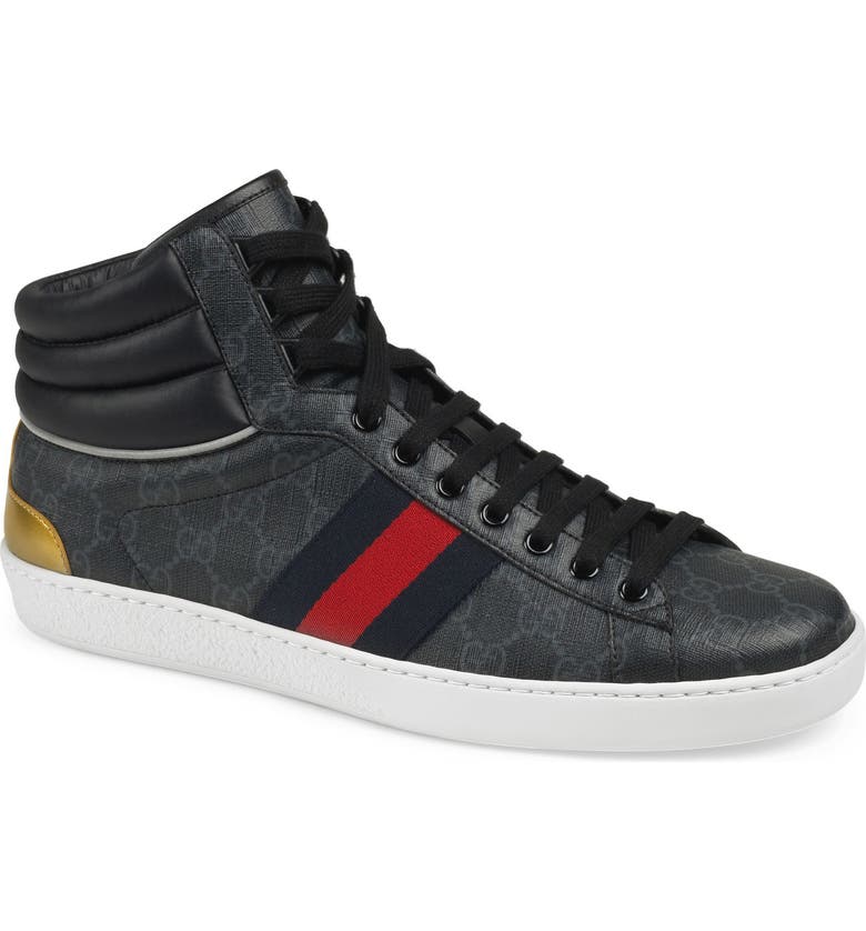 Gucci Men's Ace Gg Canvas High-Top Sneakers In Black