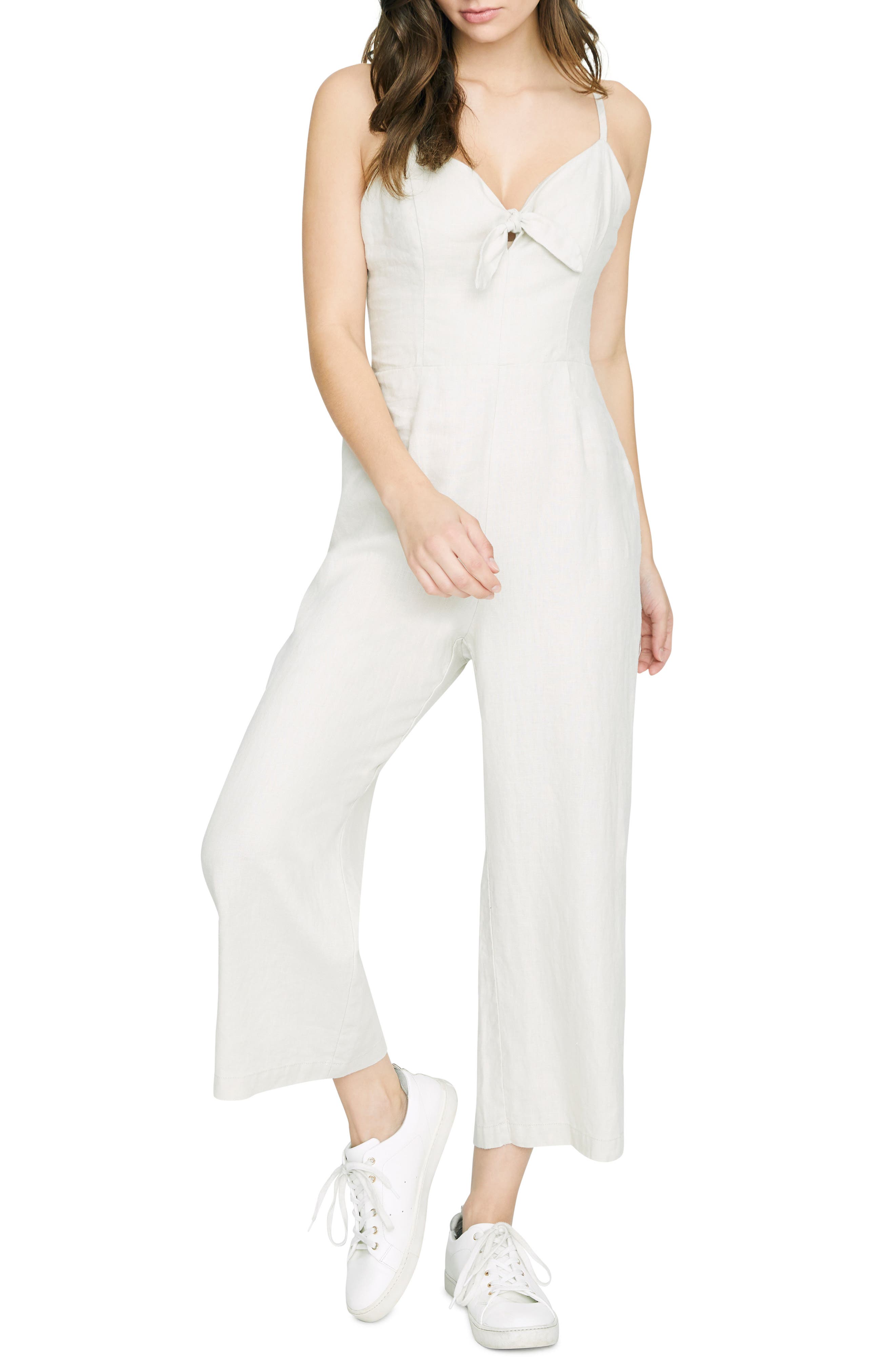 Sanctuary Take Away Tie Front Wide Leg Crop Jumpsuit, Ivory