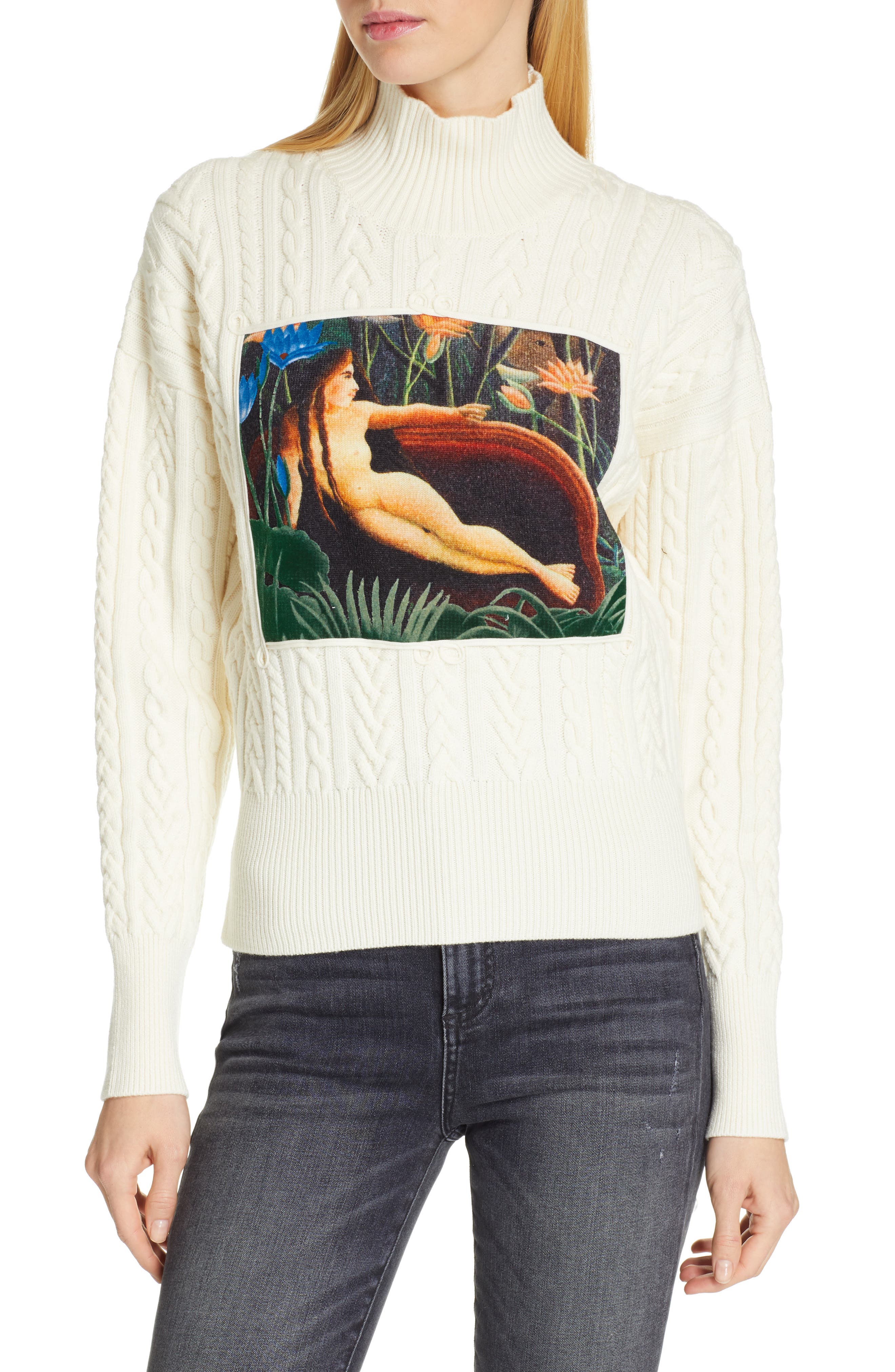 Kenzo Painting Panel Cable Knit Wool Blend Sweater