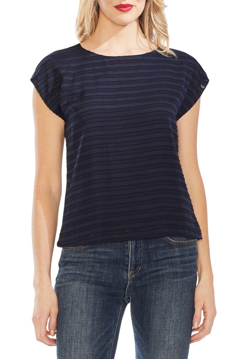 Vince Camuto Tops SHEER STRIPE FRONT TOP