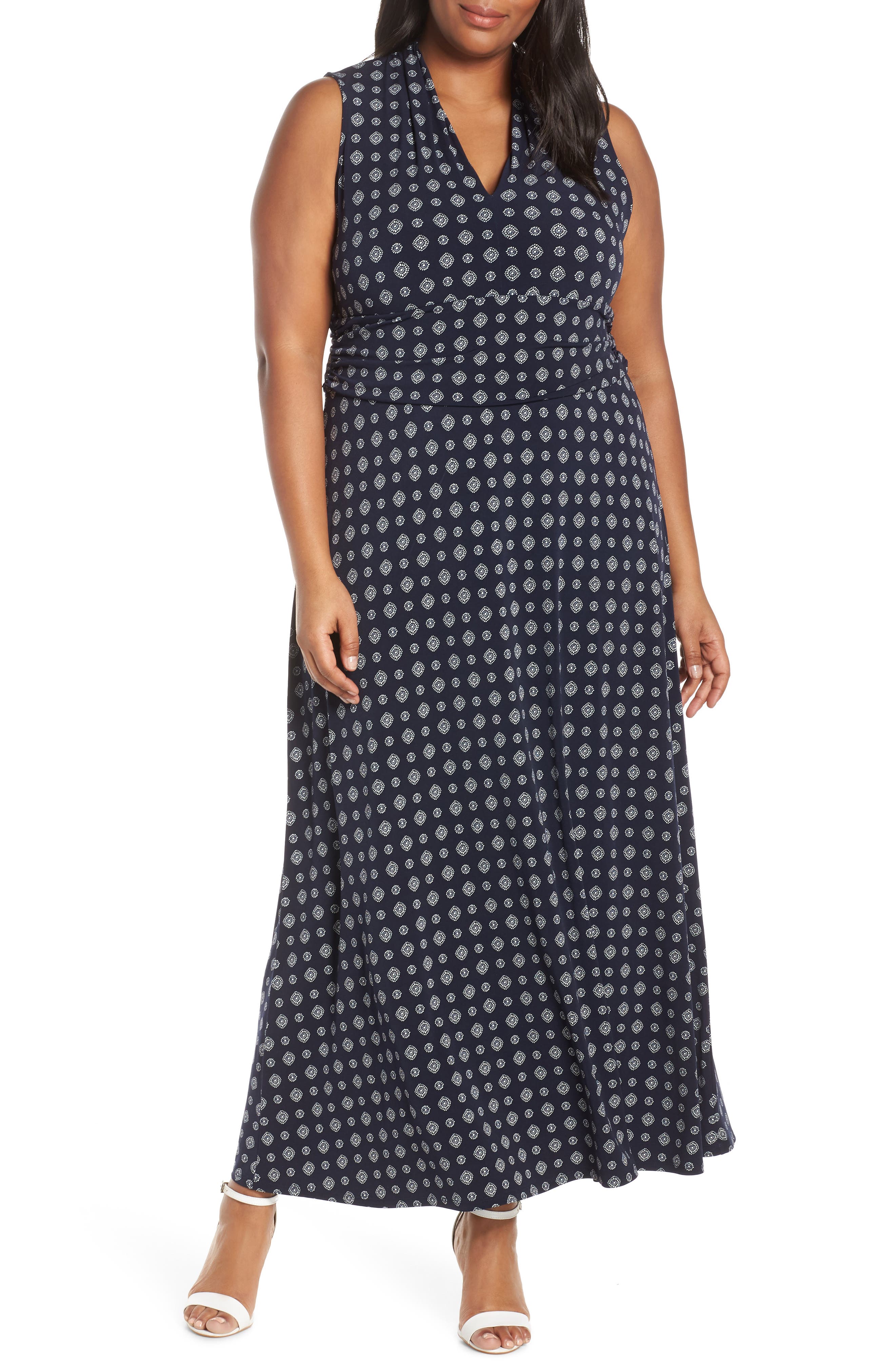 Plus Size Vince Camuto Textured Foulard Jersey Maxi Dress, Blue