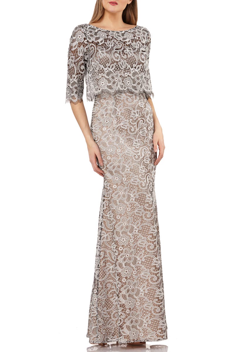 JS Collection Embroidered Lace Scallop Trim Evening Dress | Nordstrom