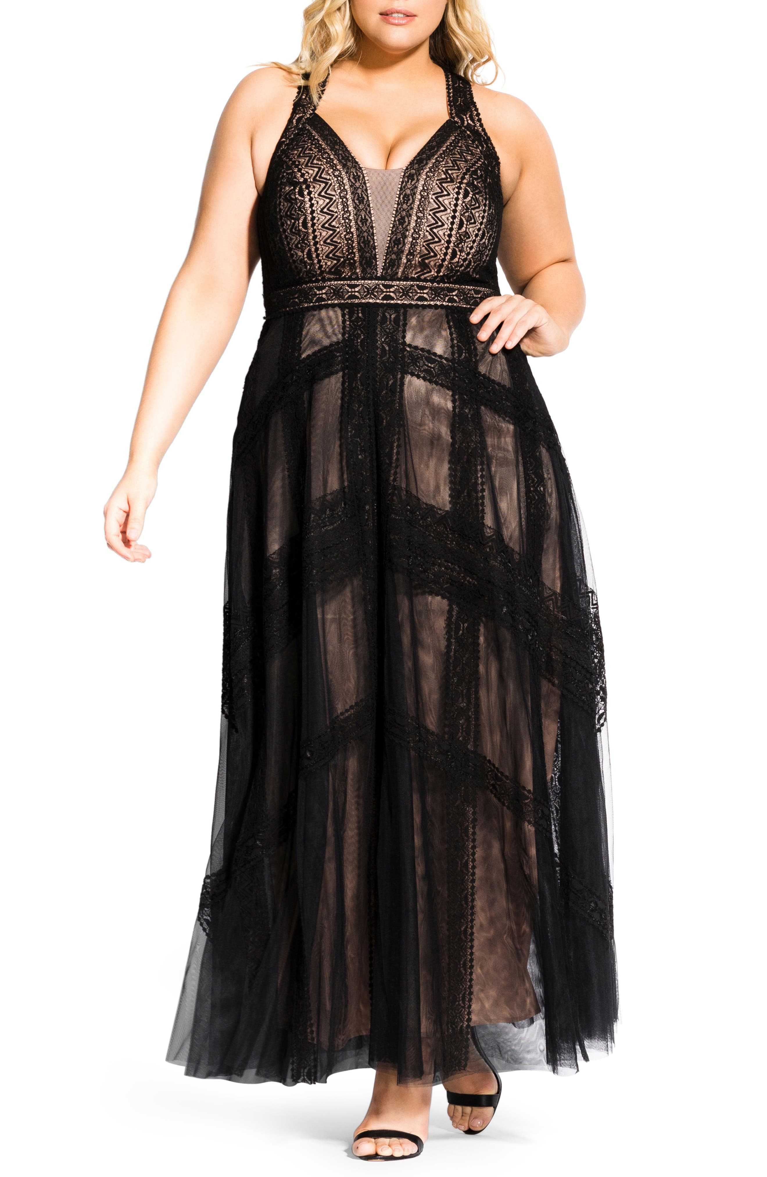 Plus Size City Chic Divine Whimsy Lace Gown, Black