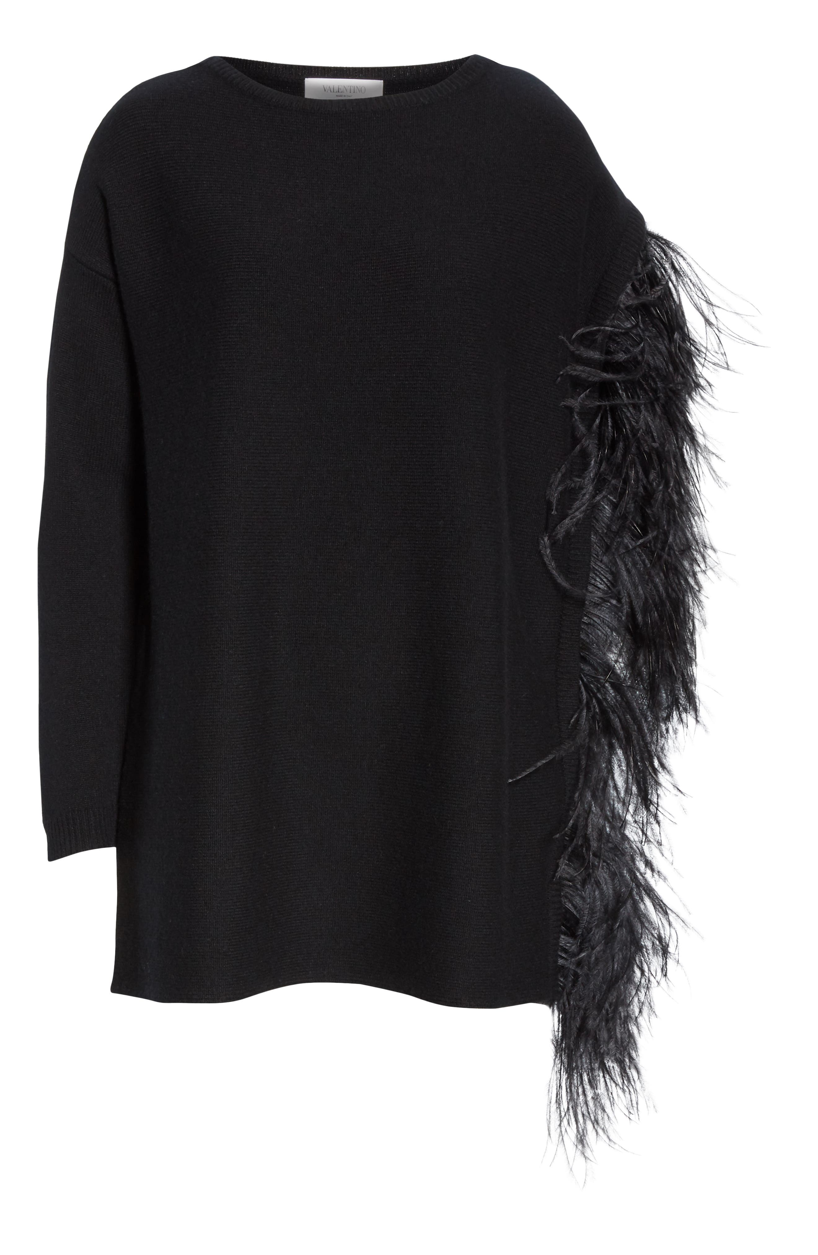 Valentino Black Women's Feather Sleeve Cashmere Sweater ModeSens