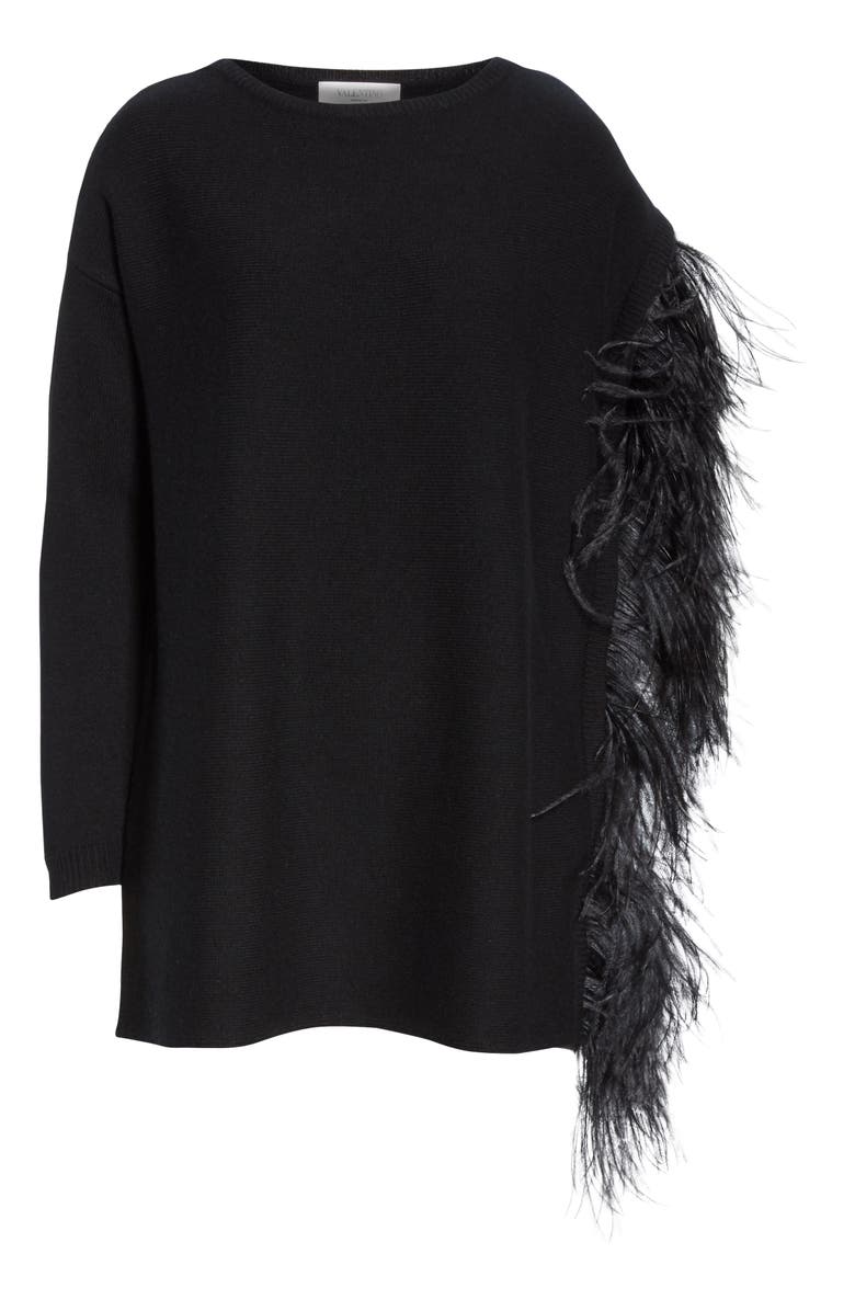 Valentino Black Women's Feather Sleeve Cashmere Sweater | ModeSens