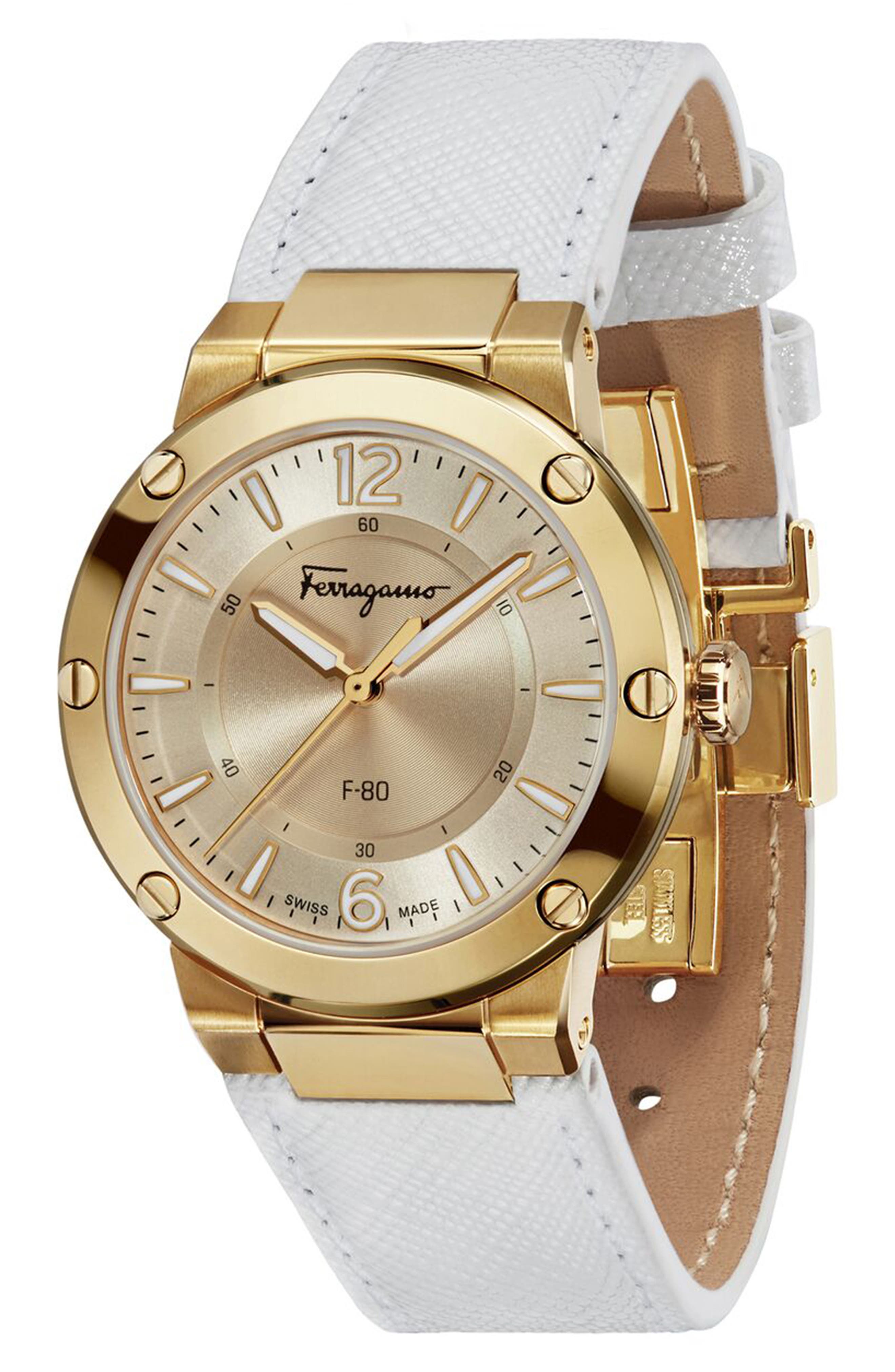 Salvatore Ferragamo F80 Saffiano Leather Strap Watch, 34mm Nordstrom