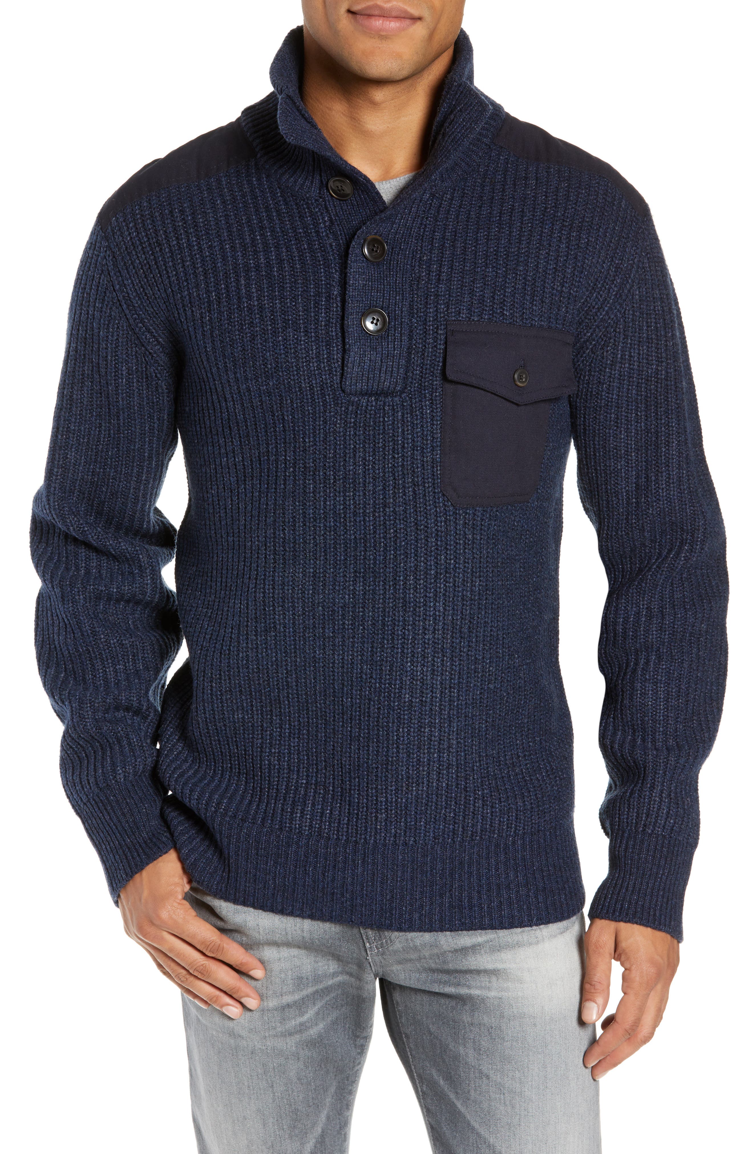 Schott Nyc Wool Blend Military Sweater, Blue