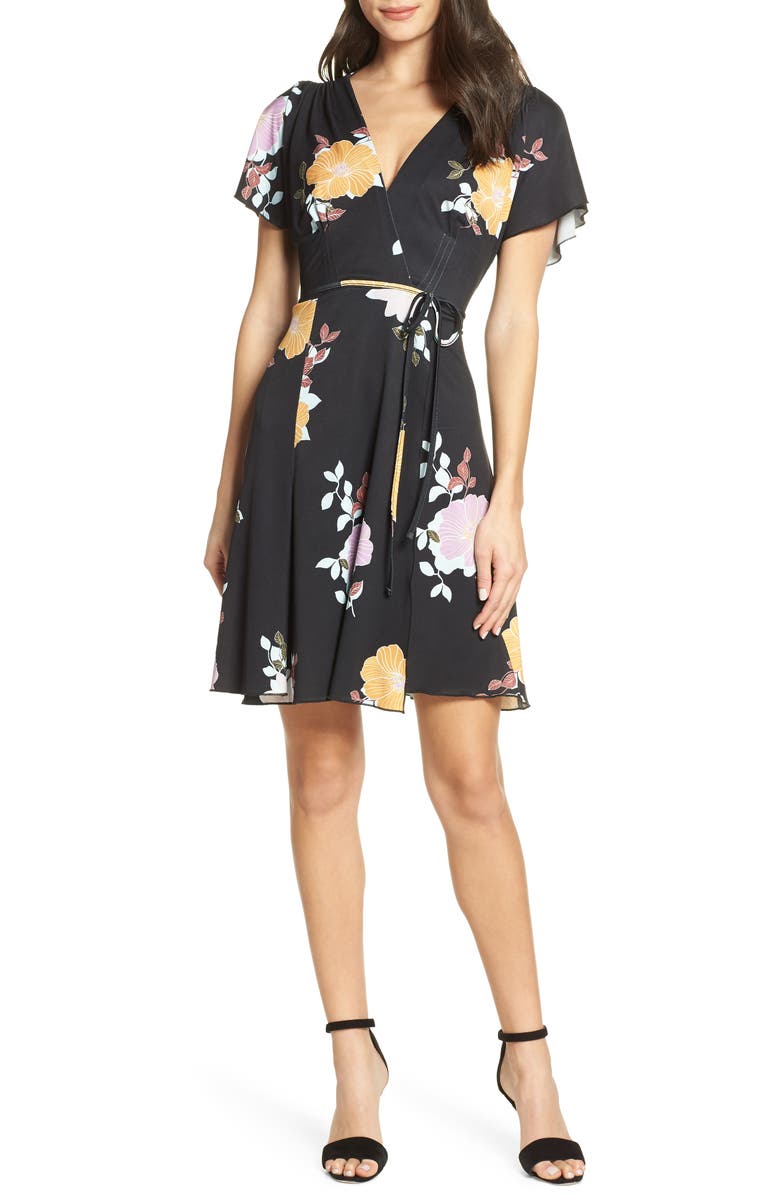 French Connection Dresses SHIKOKU FLORAL FAUX WRAP DRESS