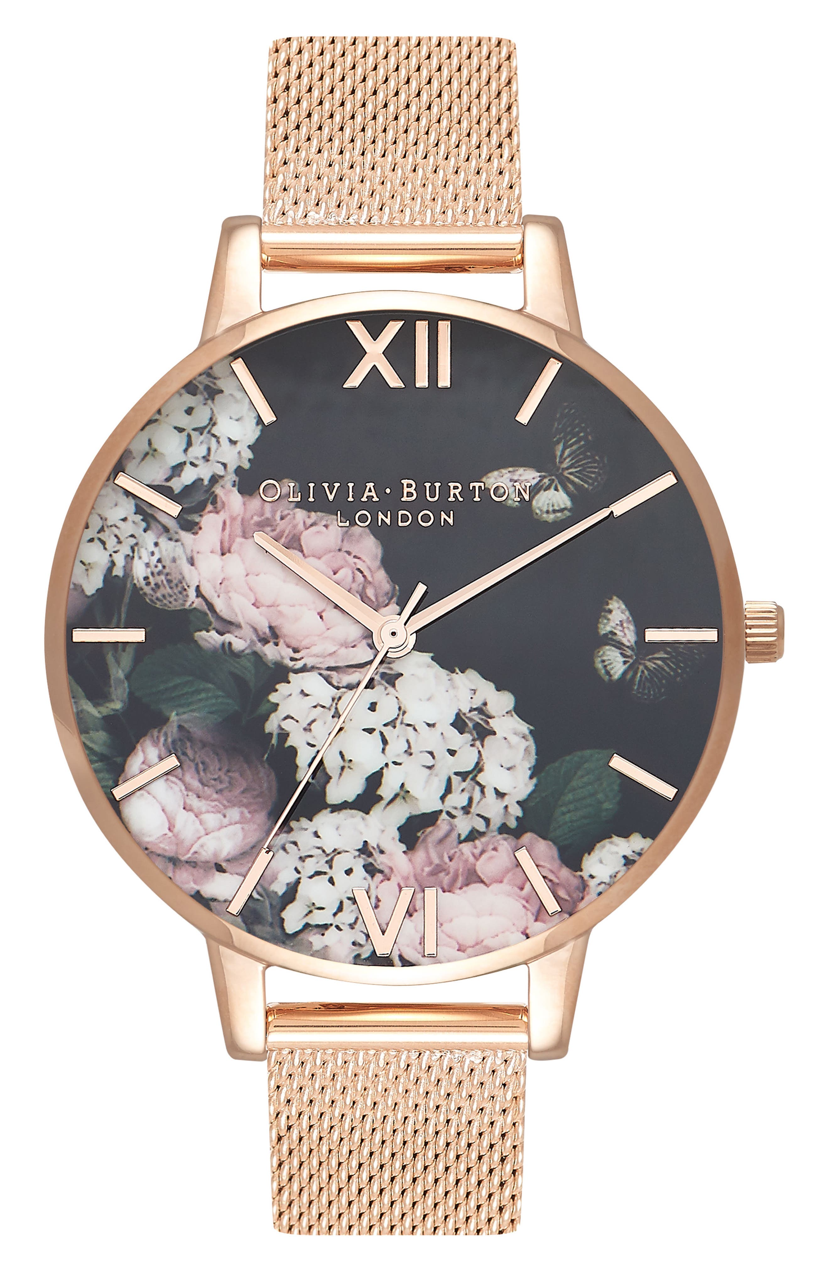 Olivia Burton Signature Floral Mesh Strap Watch, 38mm Nordstrom