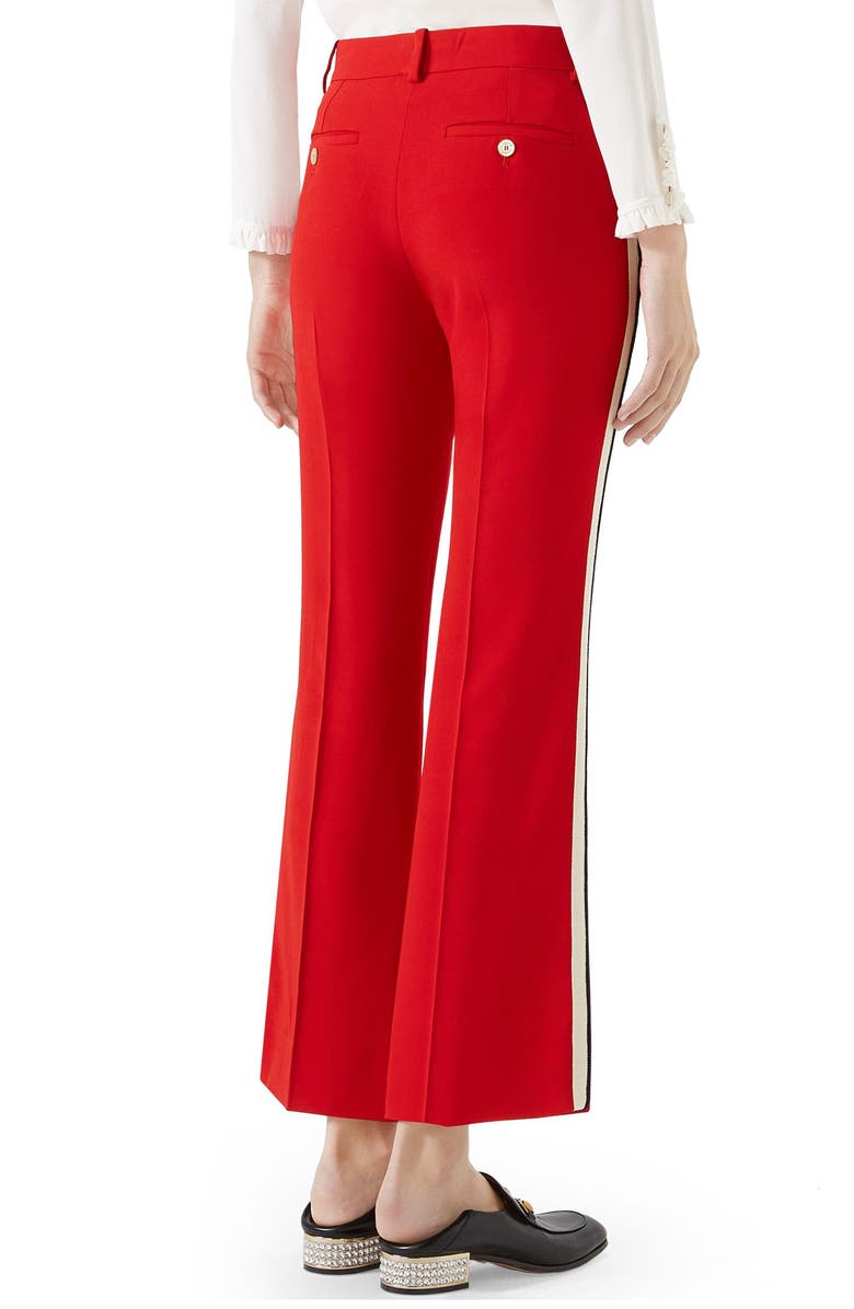 GUCCI SIDE STRIPE STRETCH CADY CROP FLARE PANTS,524709ZKR01
